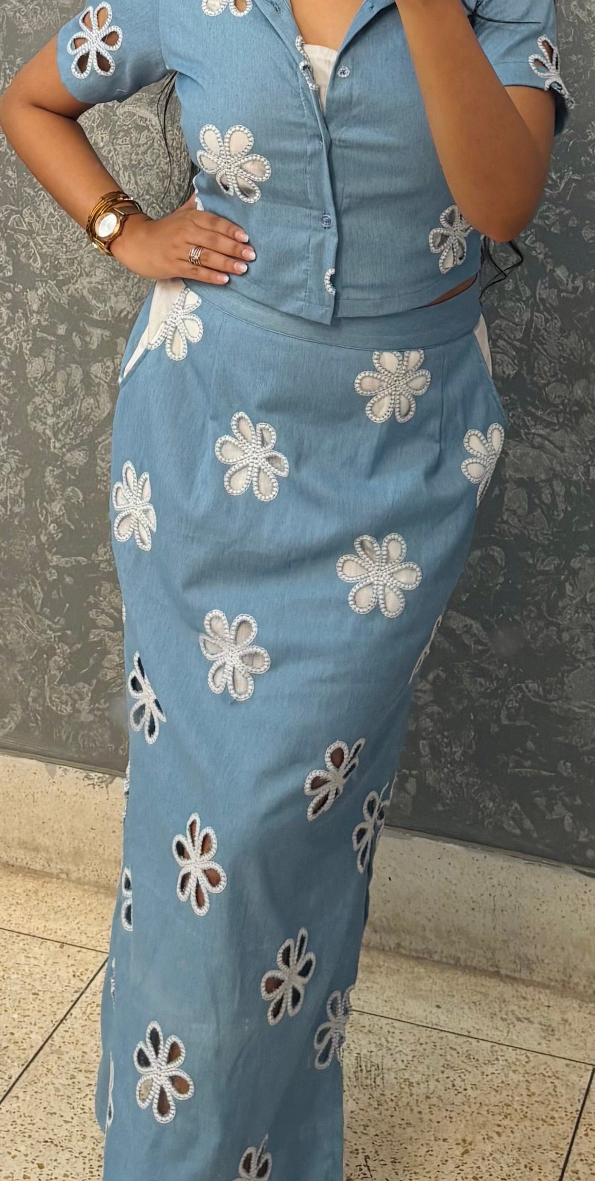 DENIM IN BLOOM ( Skirt Co-ord Set)