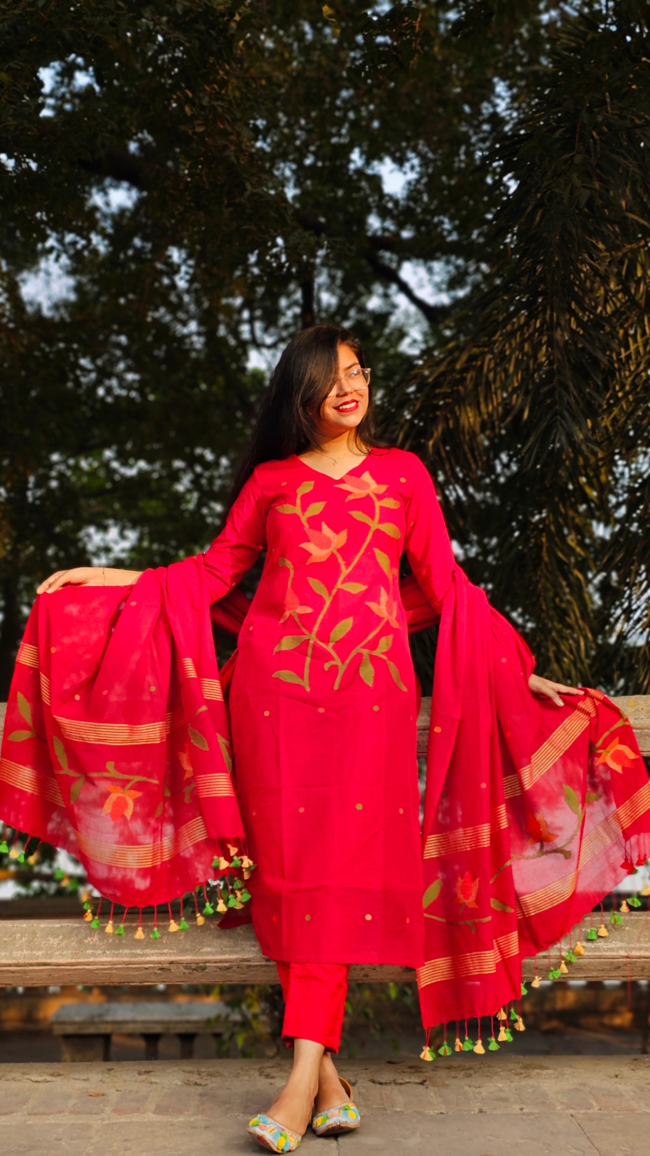 Handloom "KOMAL" Jamdani Suit Set
