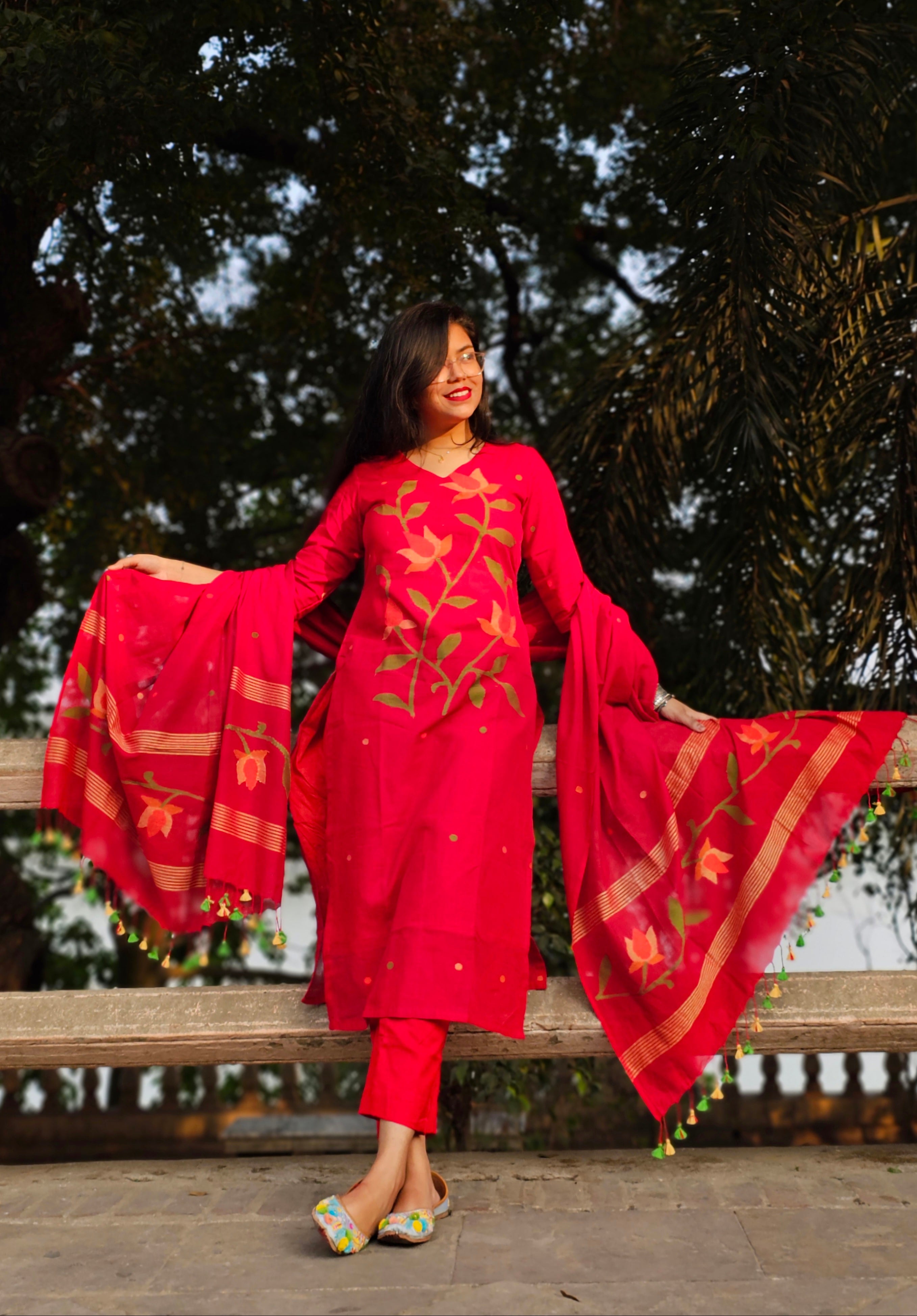 Handloom "KOMAL" Jamdani Suit Set