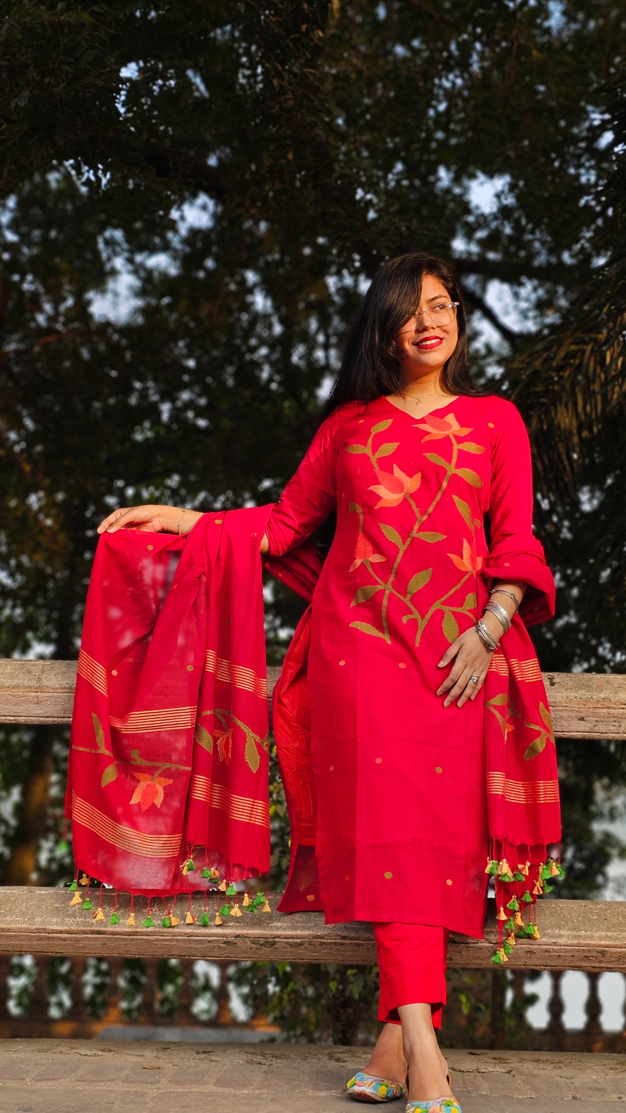 Handloom "KOMAL" Jamdani Suit Set