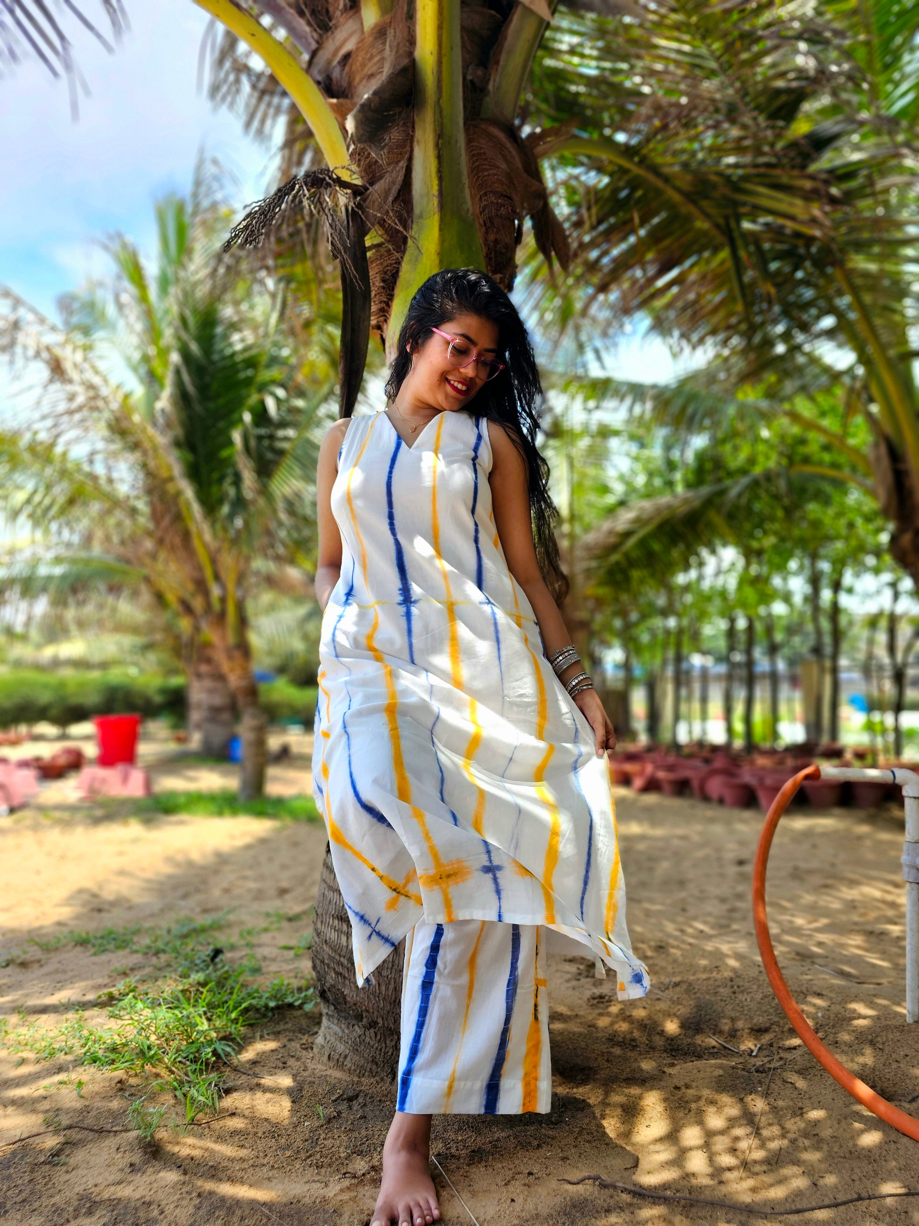 Inara White Dye-Verse Kurta Pant Set
