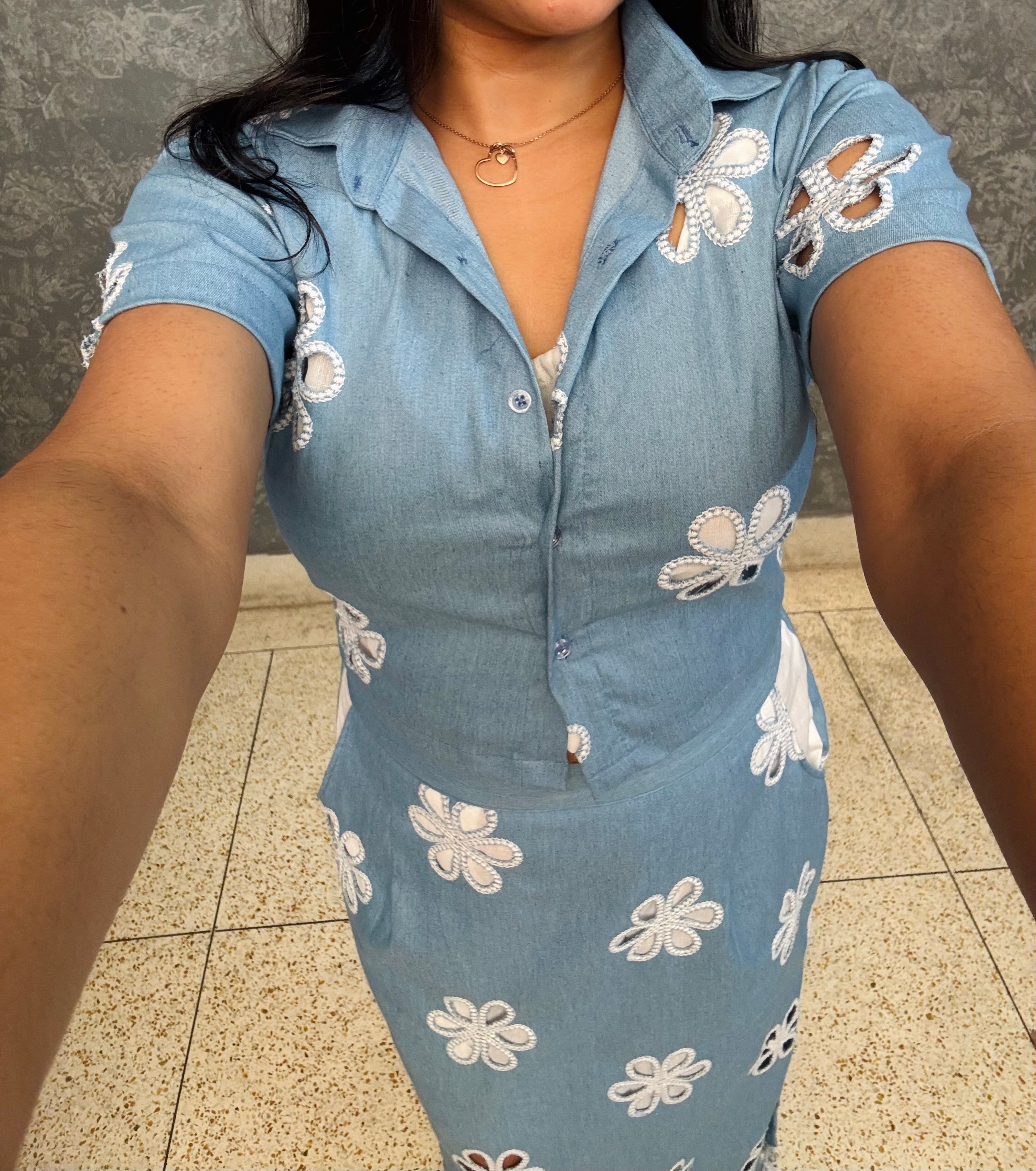 DENIM IN BLOOM ( Skirt Co-ord Set)