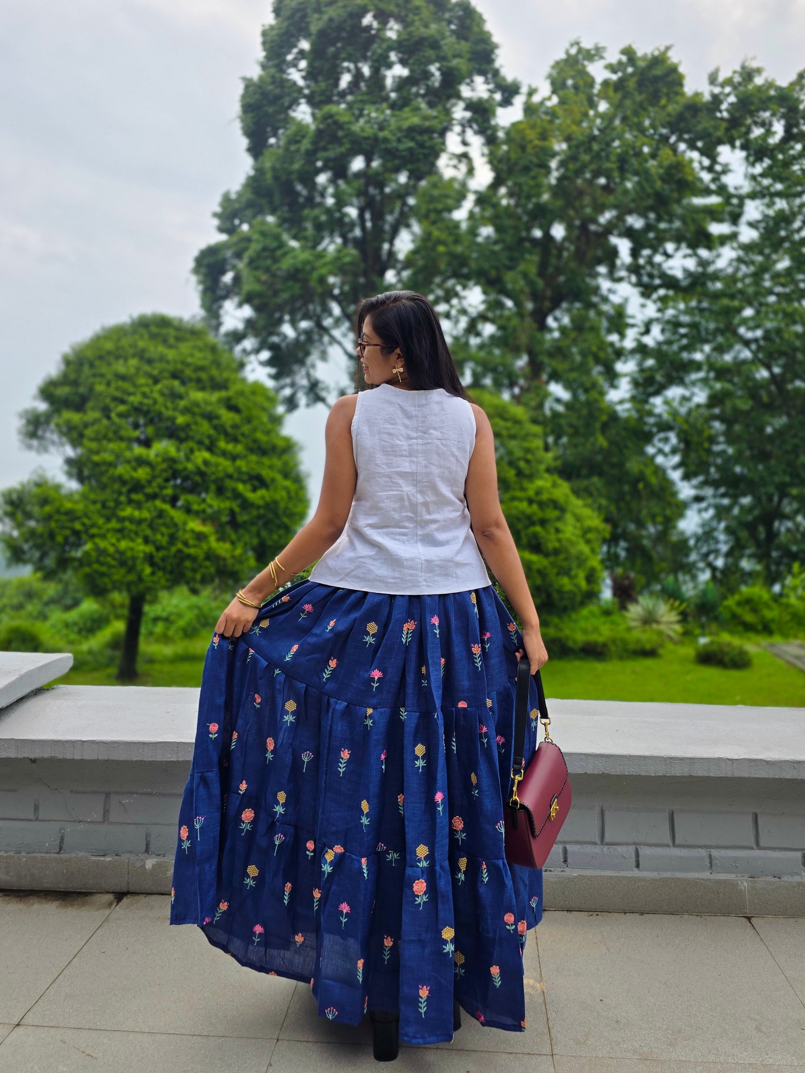 Neel Skirt (Linen Embroidered Skirt)