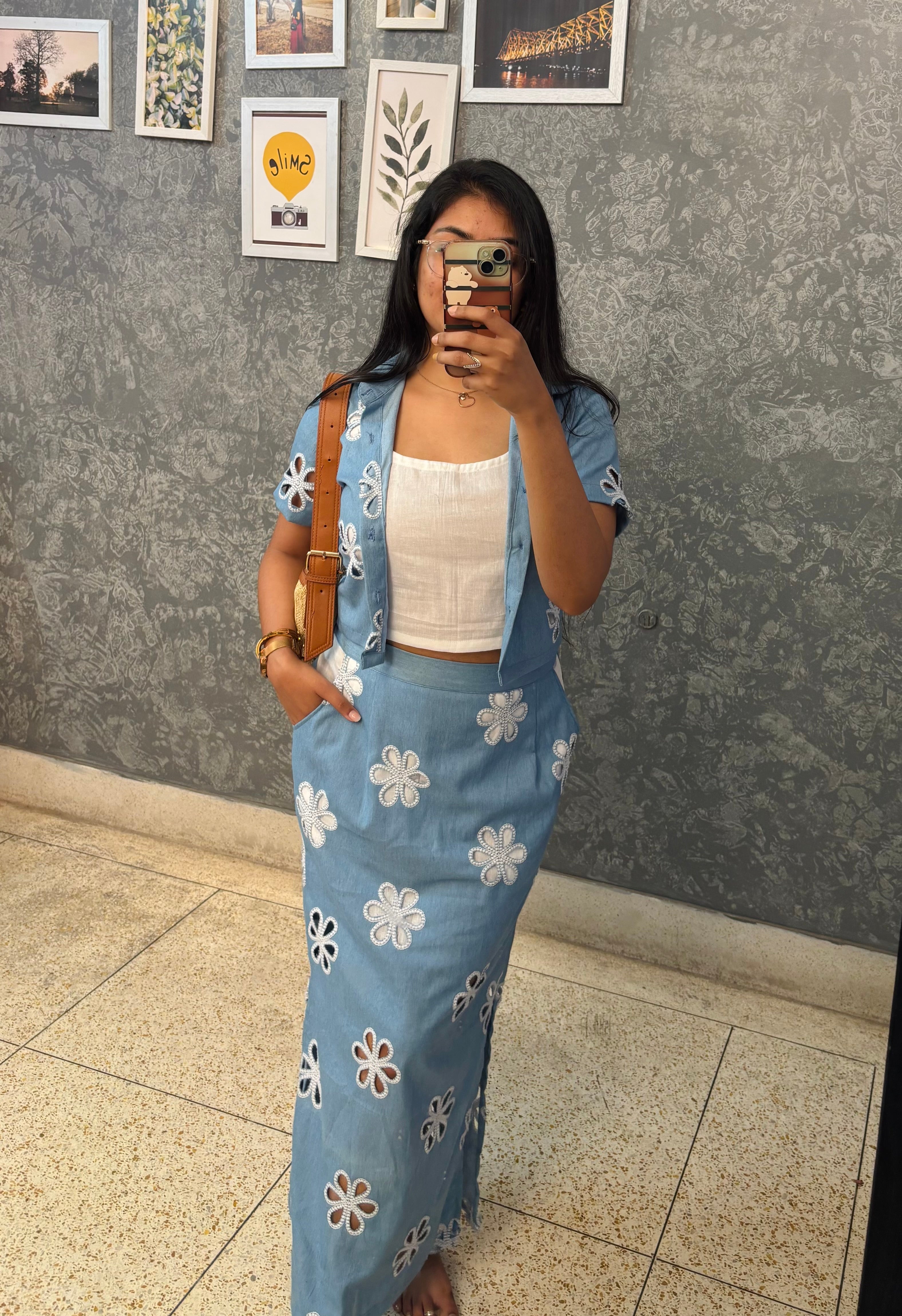 DENIM IN BLOOM ( Skirt Co-ord Set)