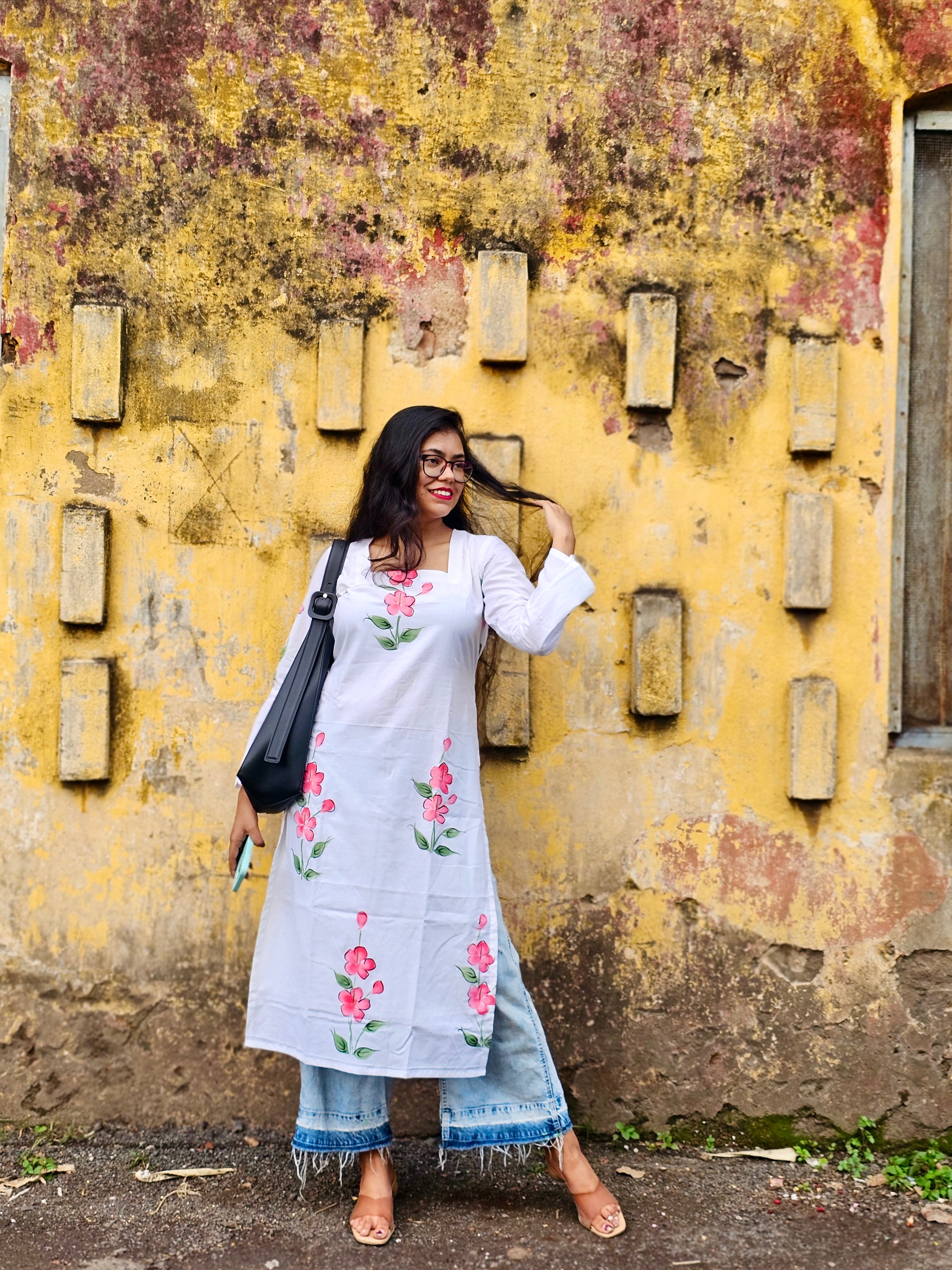 Summer bloom handpainted cotton kurta