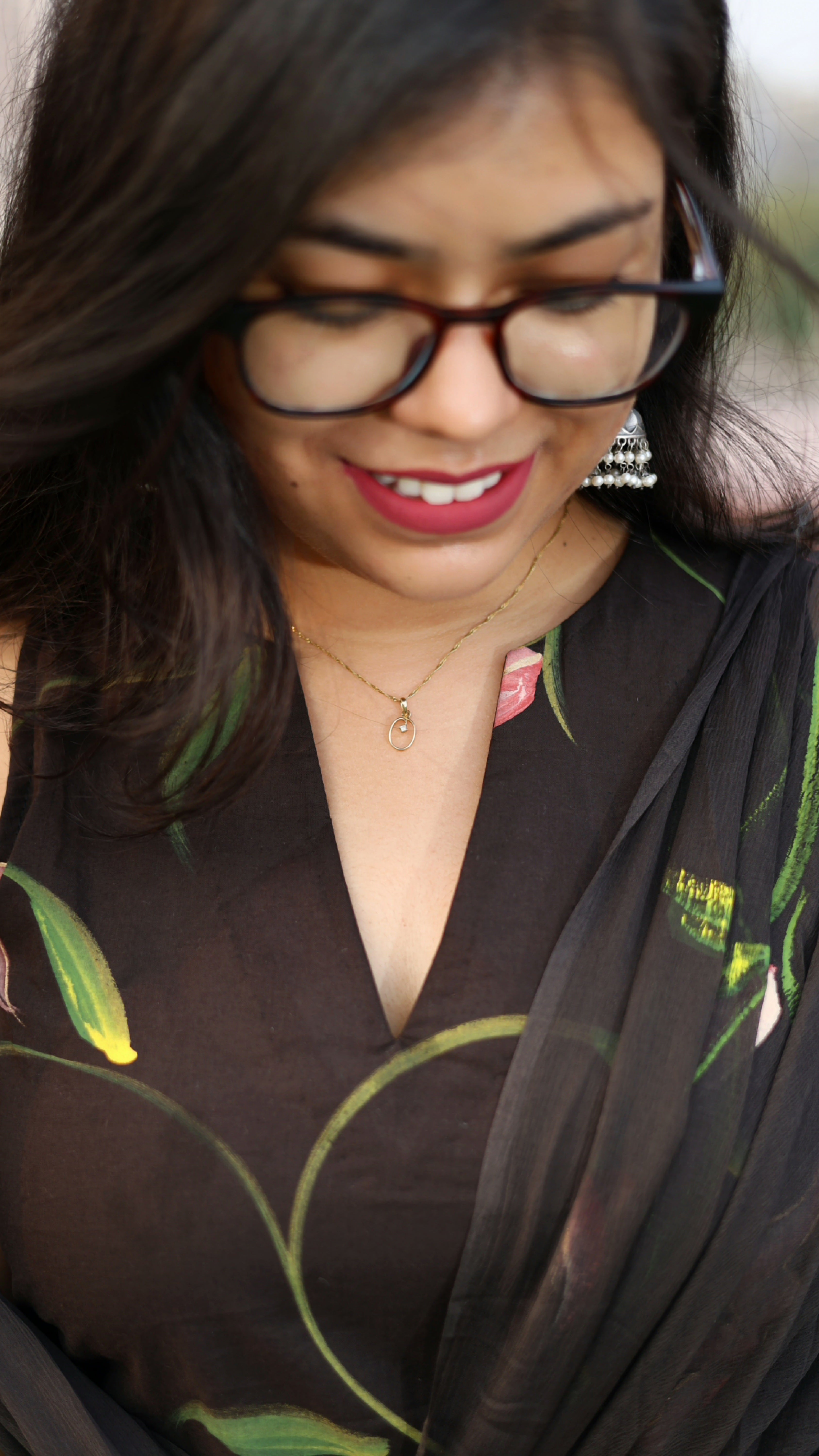 Dark Chocolate Cotton Handpainted Suit Set with Chiffon Dupatta