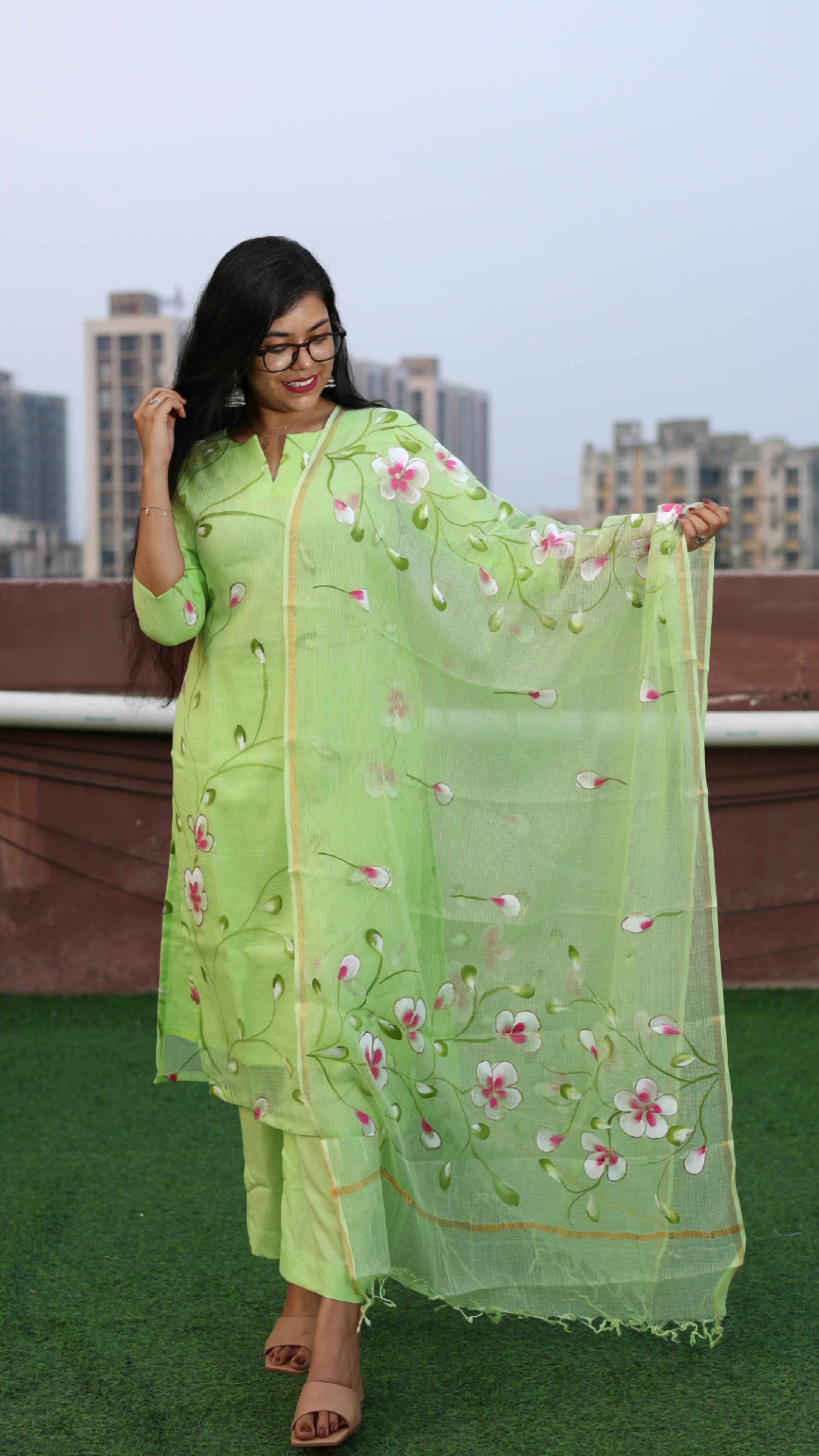 PISTACHIO KOTA HANDPAINTED SUIT SET