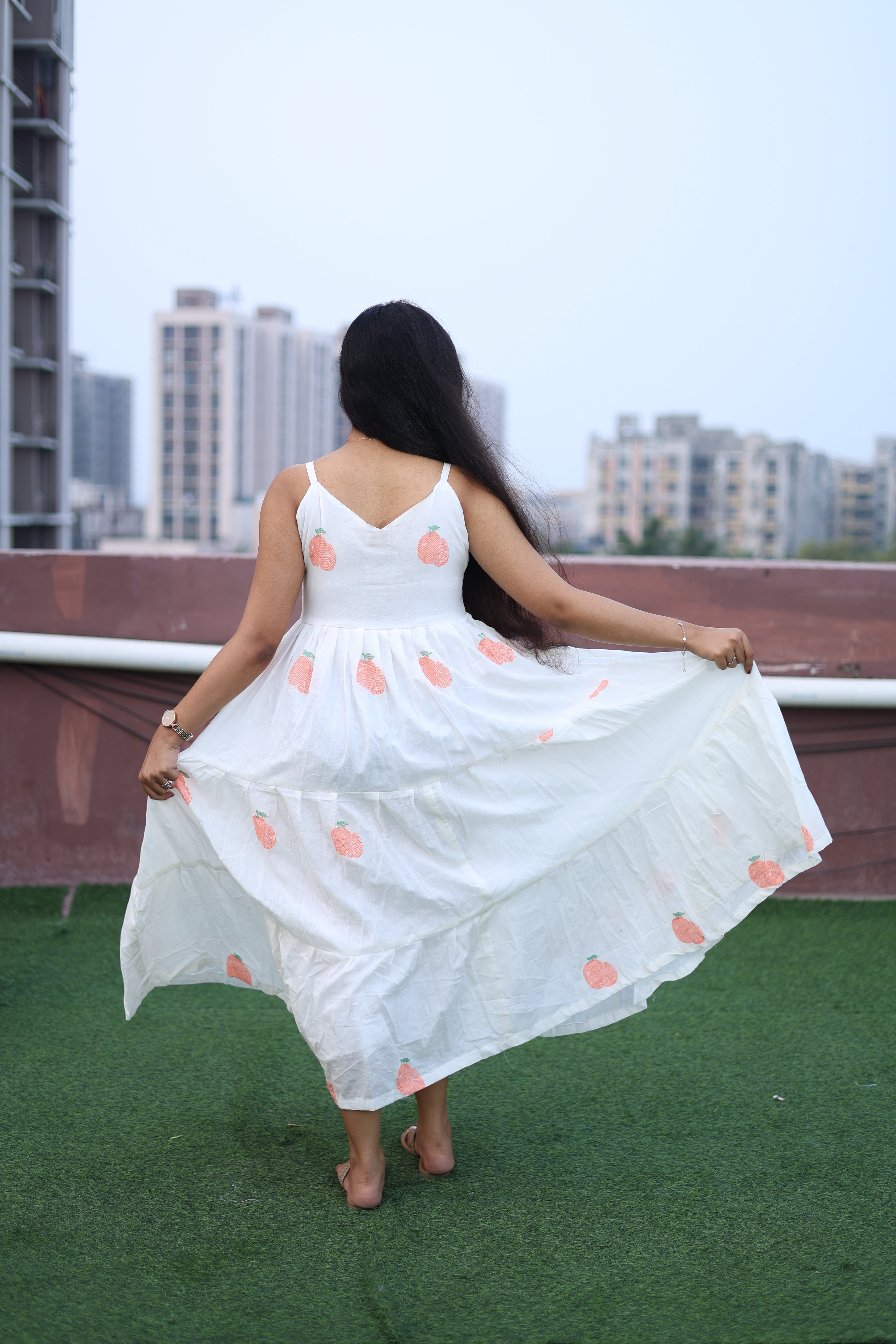 Tangerine Handloom Jamdani Dress