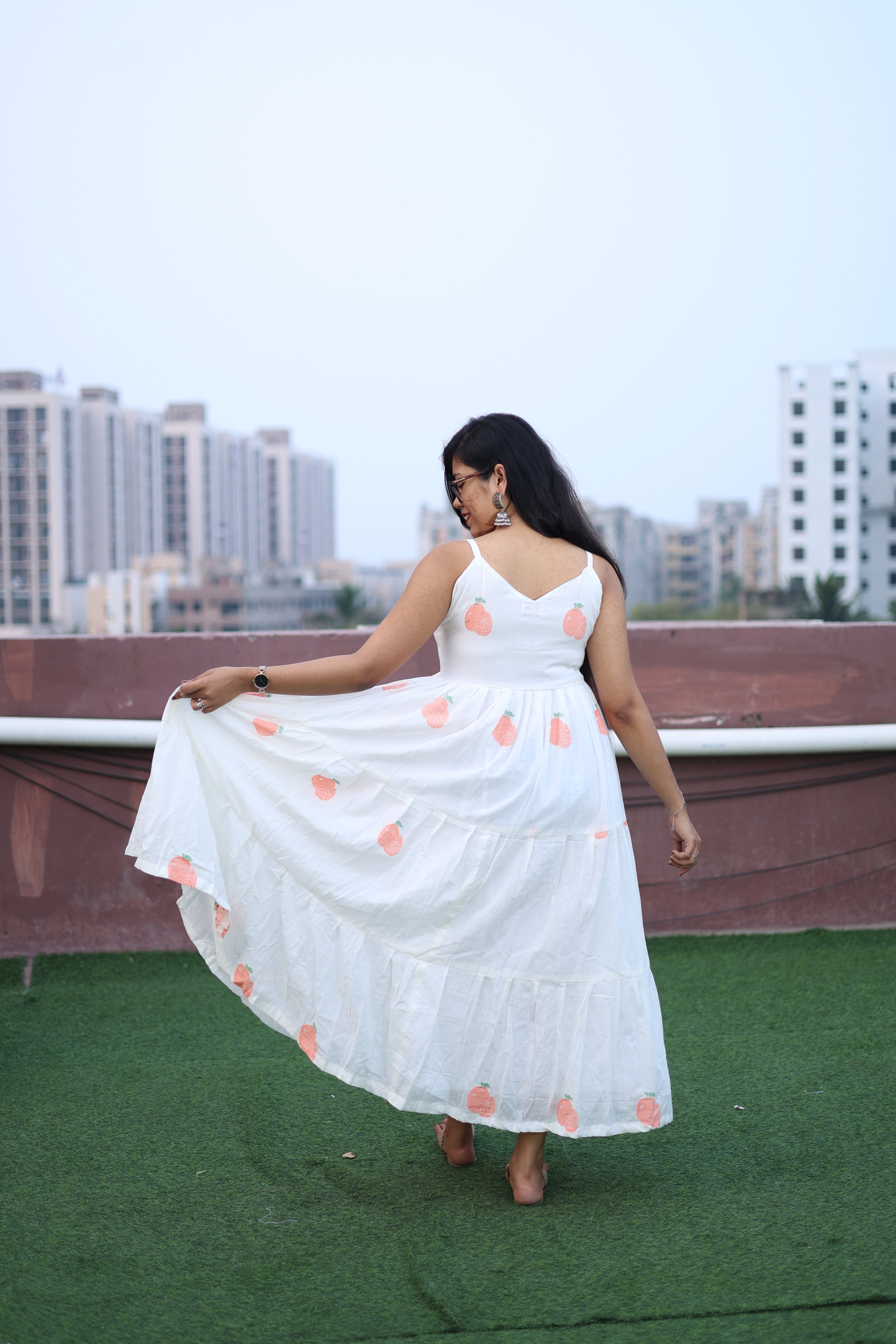 Tangerine Handloom Jamdani Dress