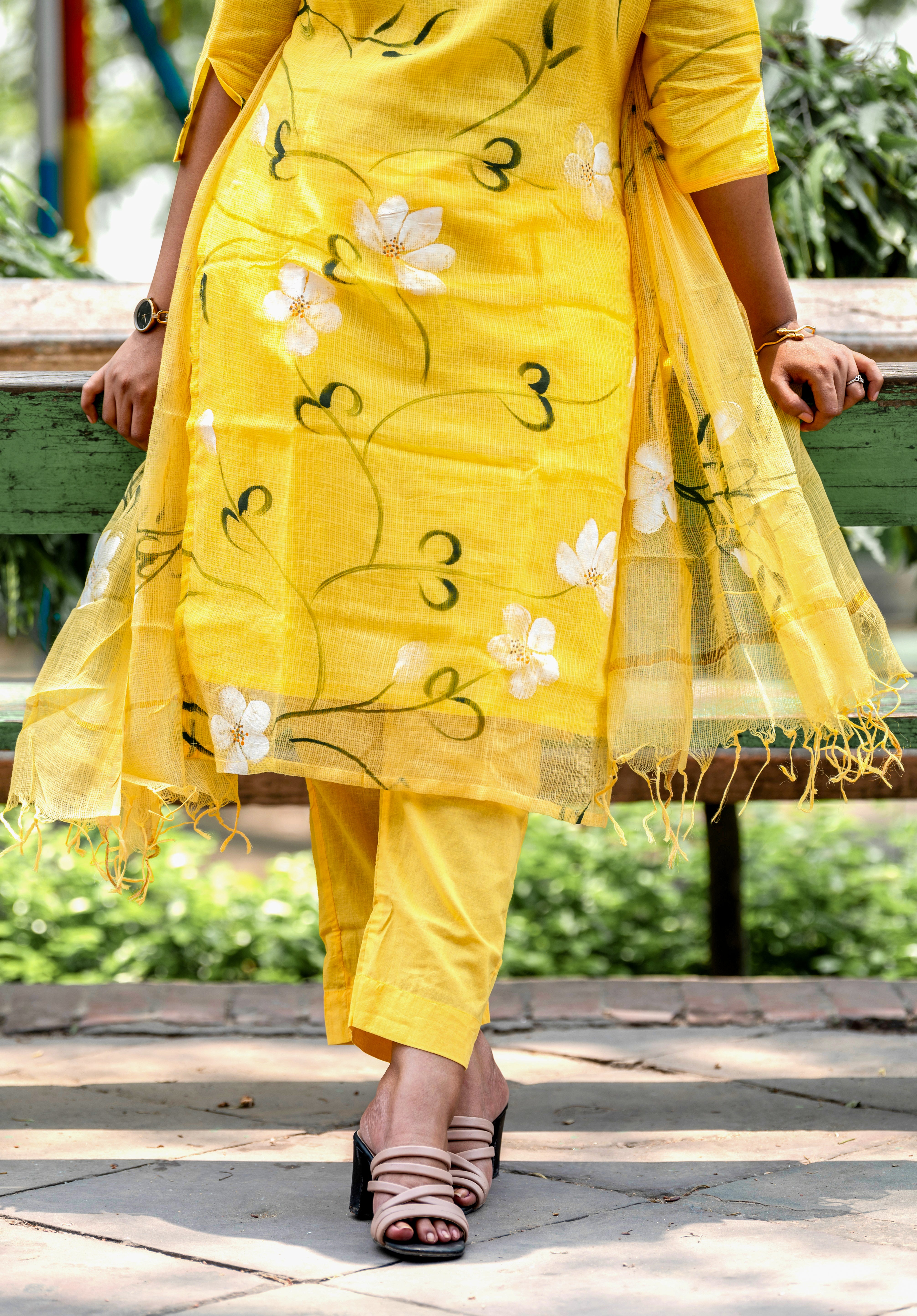 YELLOW KOTA HANDPAINTED SUIT SET