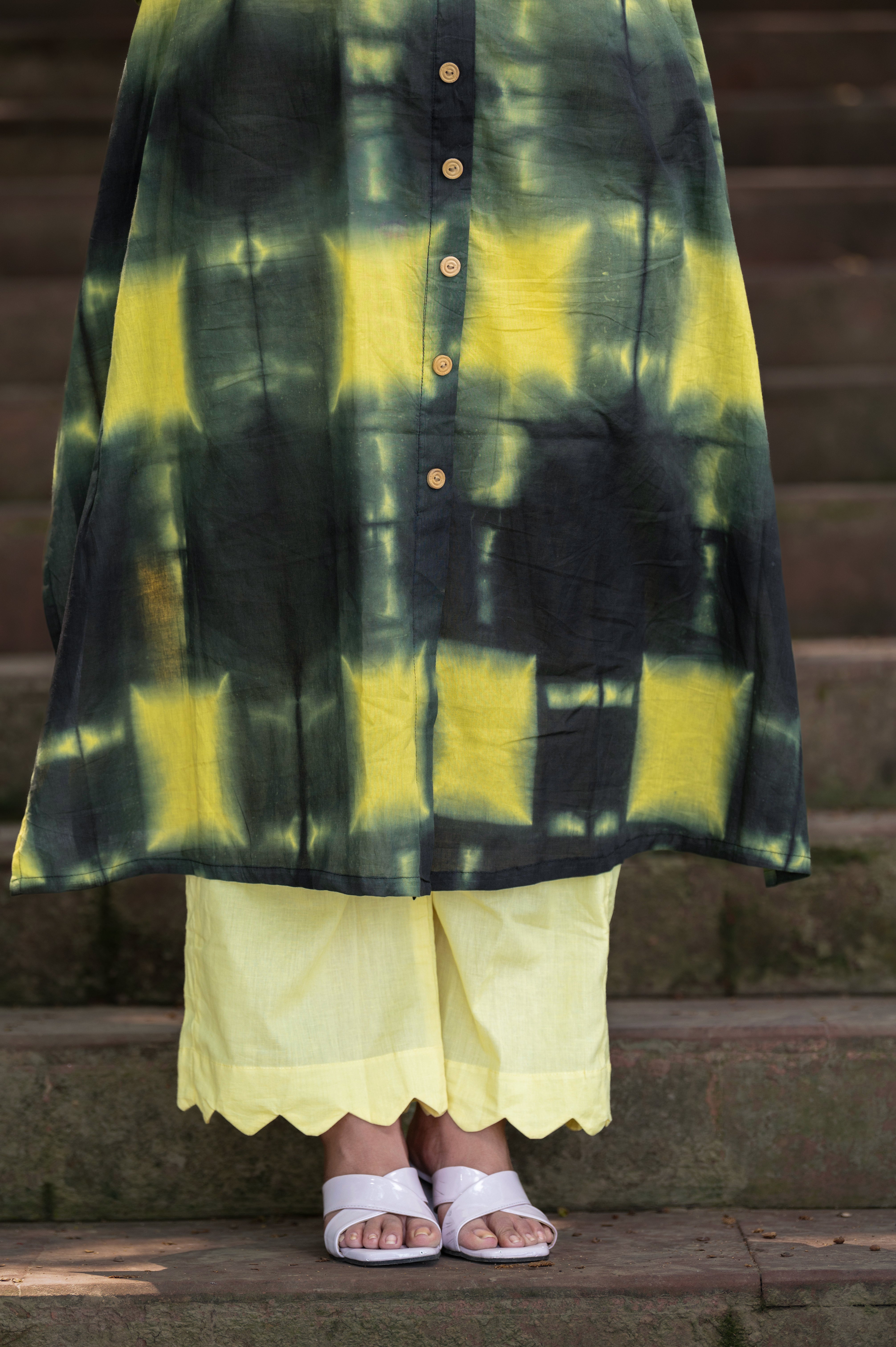 Inara Green Yellow Kaftaan Kurta Pant Set