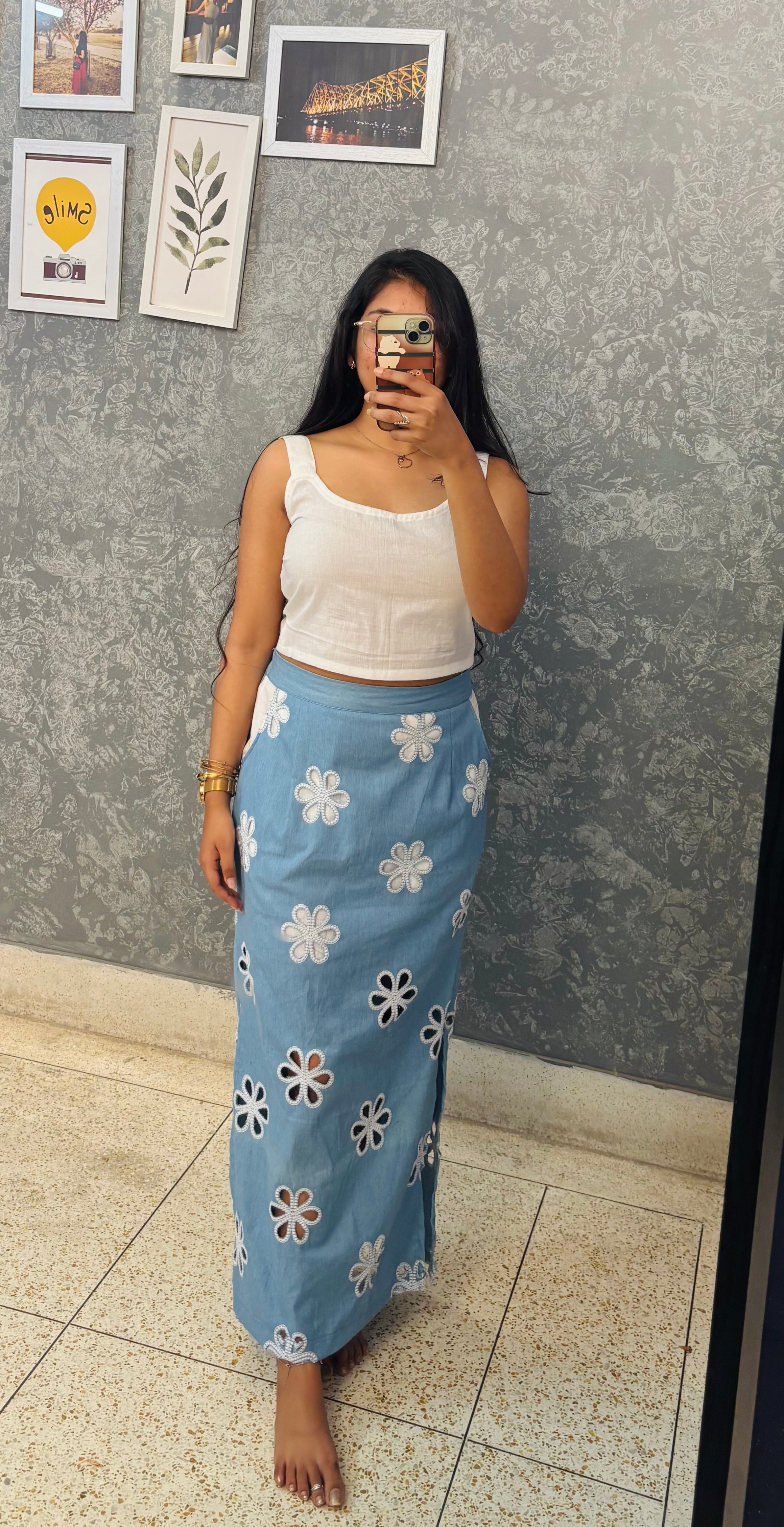 DENIM IN BLOOM ( Skirt Co-ord Set)