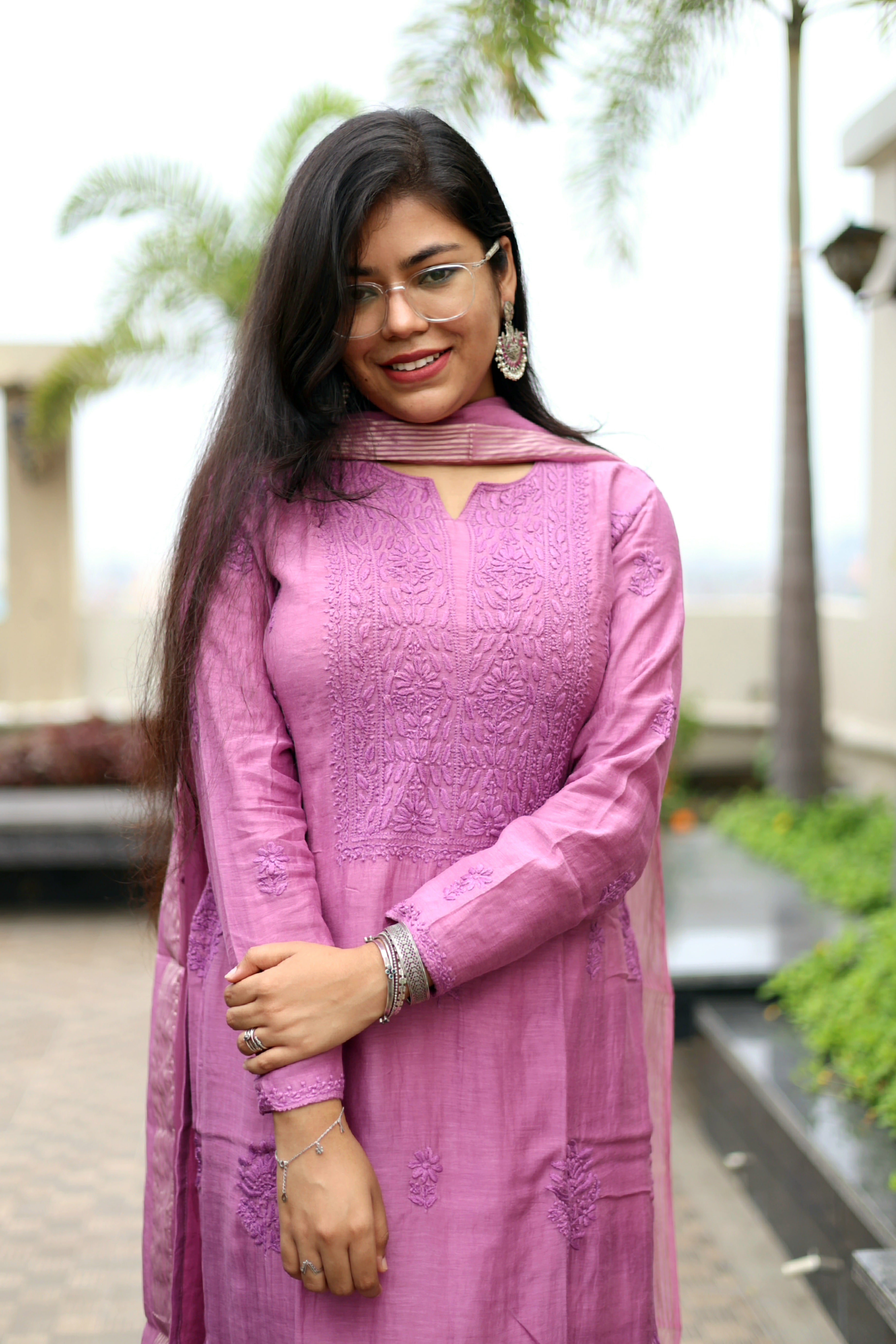 Mul-Chanderi Chikankari Suit Set