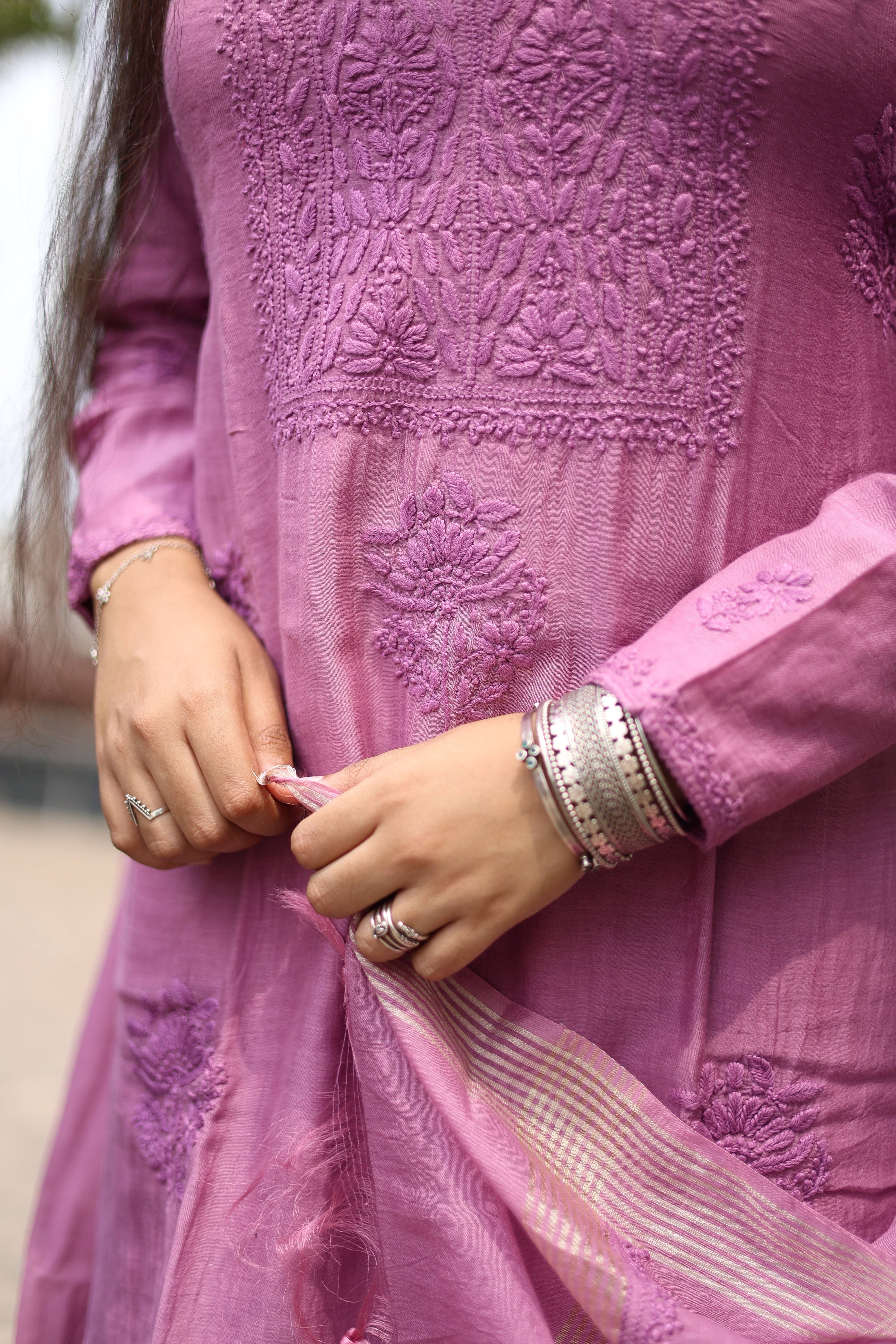Mul-Chanderi Chikankari Suit Set