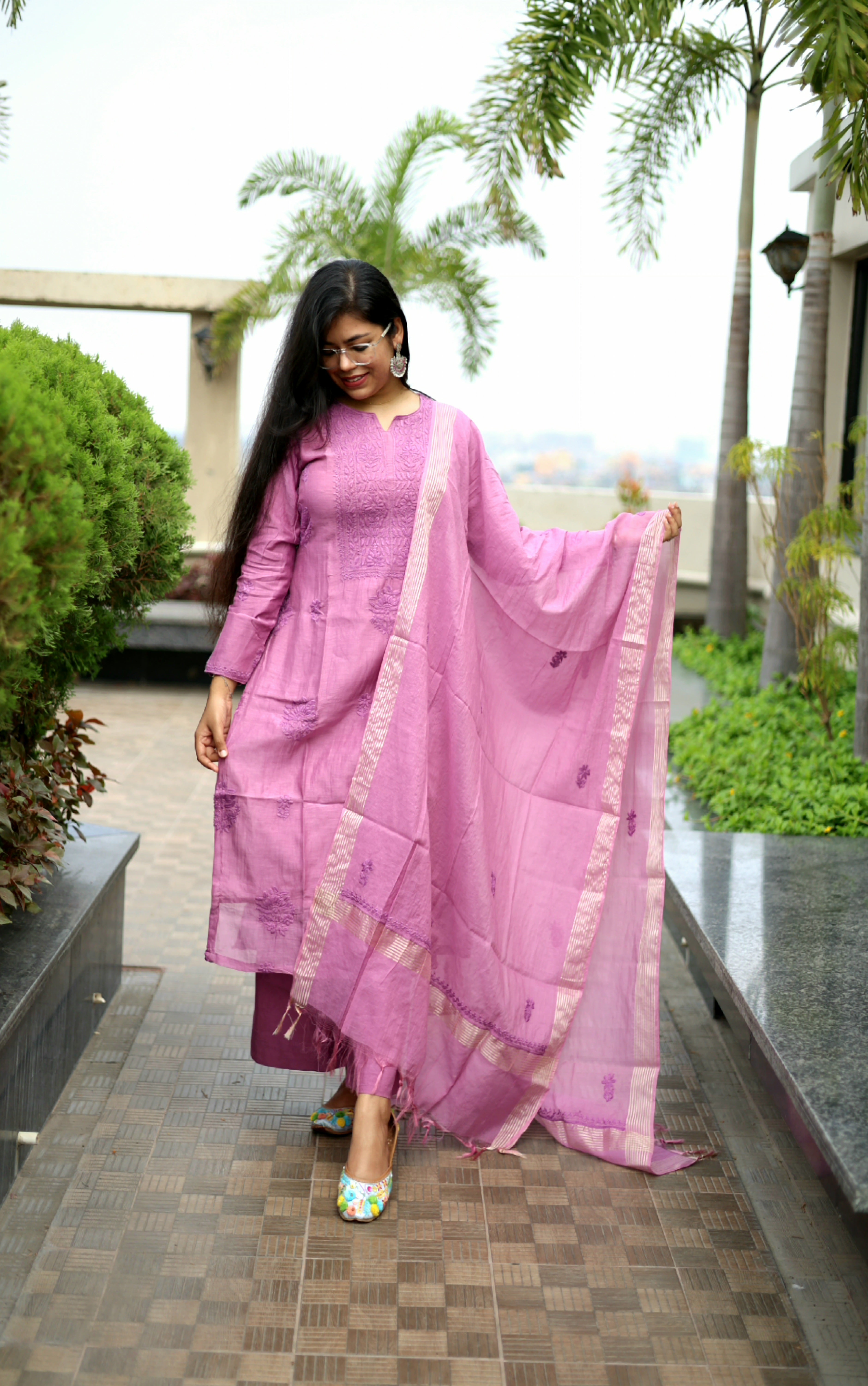 Mul-Chanderi Chikankari Suit Set