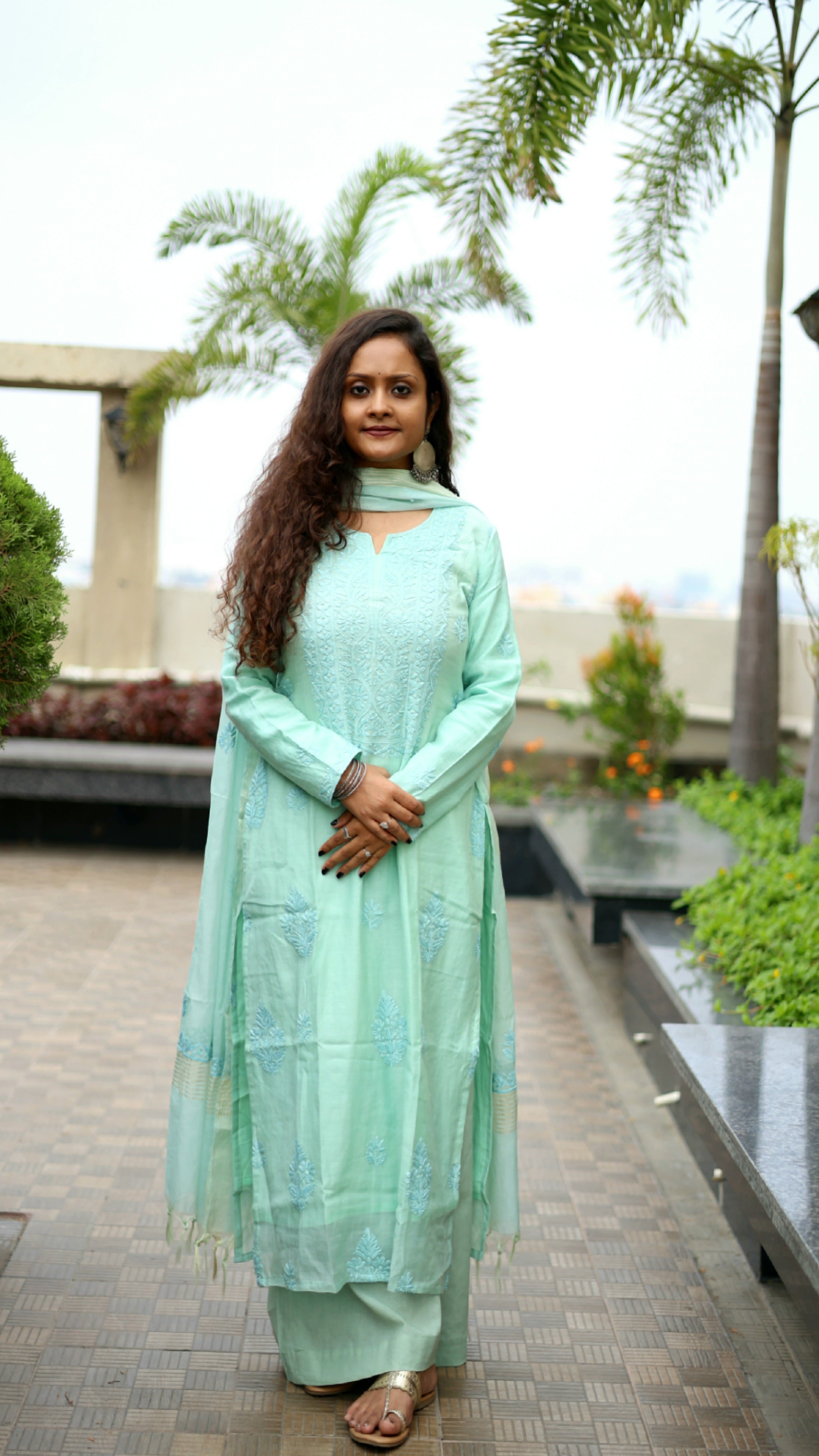 Mul-Chanderi Chikankari Suit Set