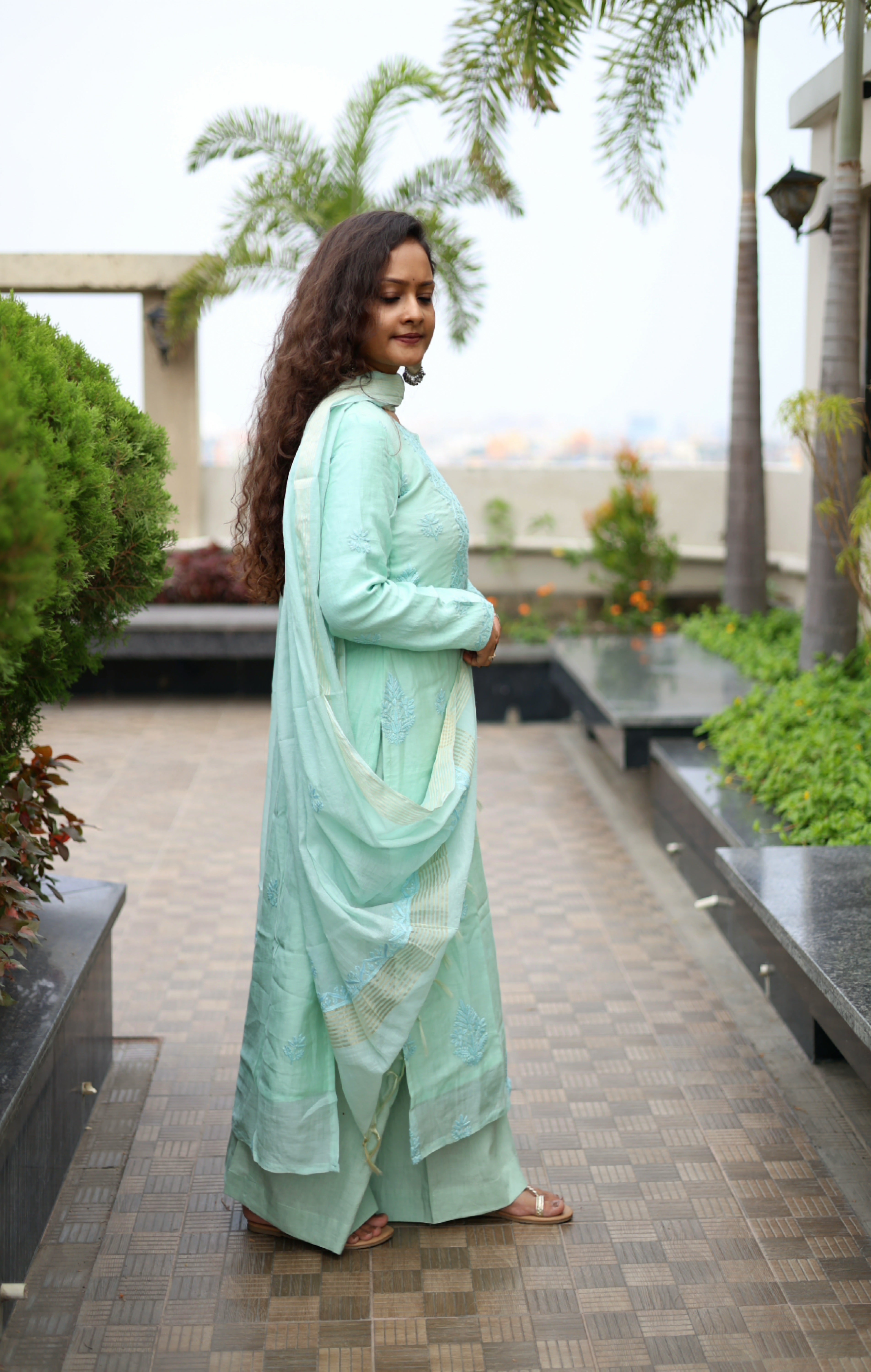 Mul-Chanderi Chikankari Suit Set
