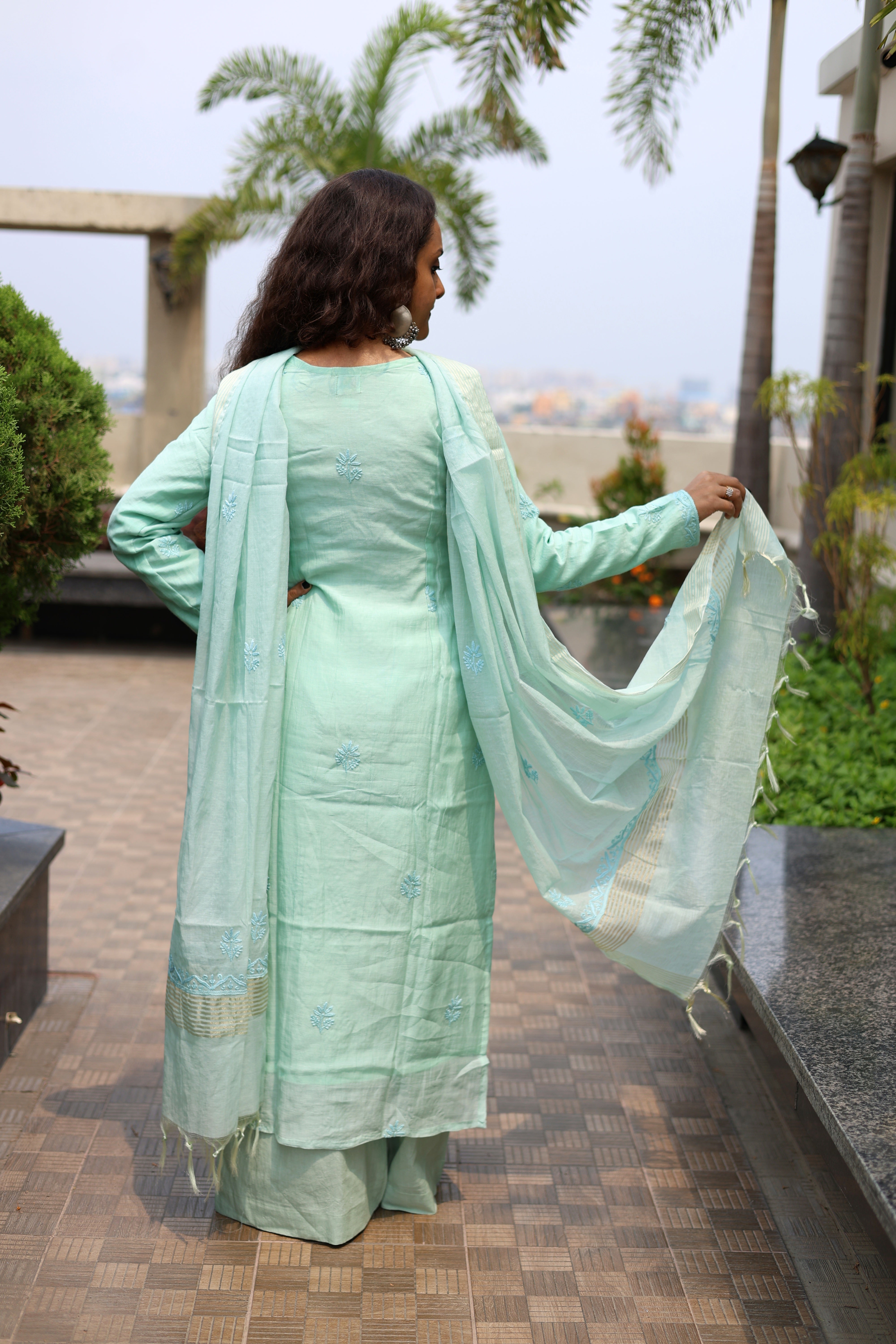 Mul-Chanderi Chikankari Suit Set