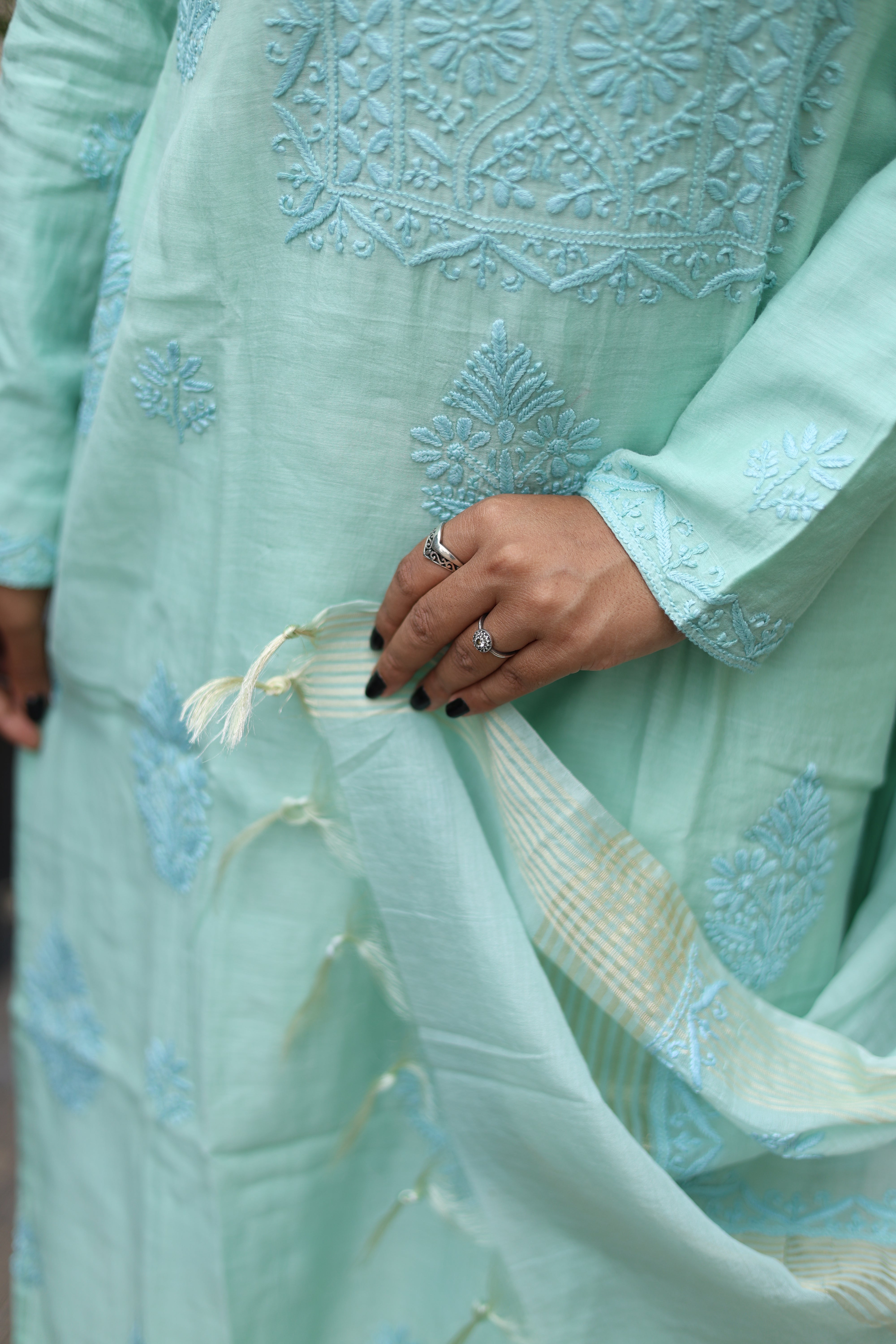 Mul-Chanderi Chikankari Suit Set