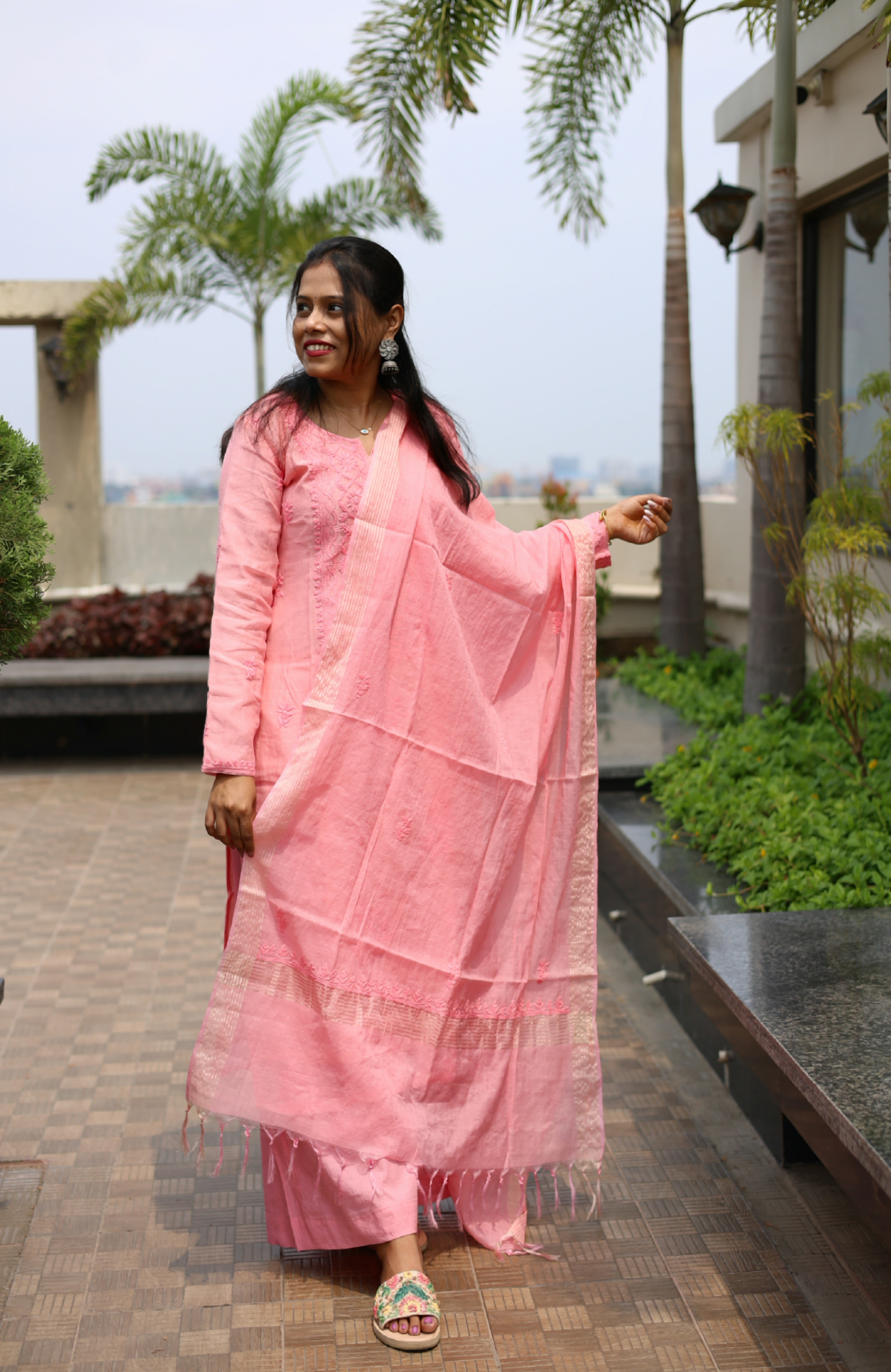 Mul-Chanderi Chikankari Suit Set