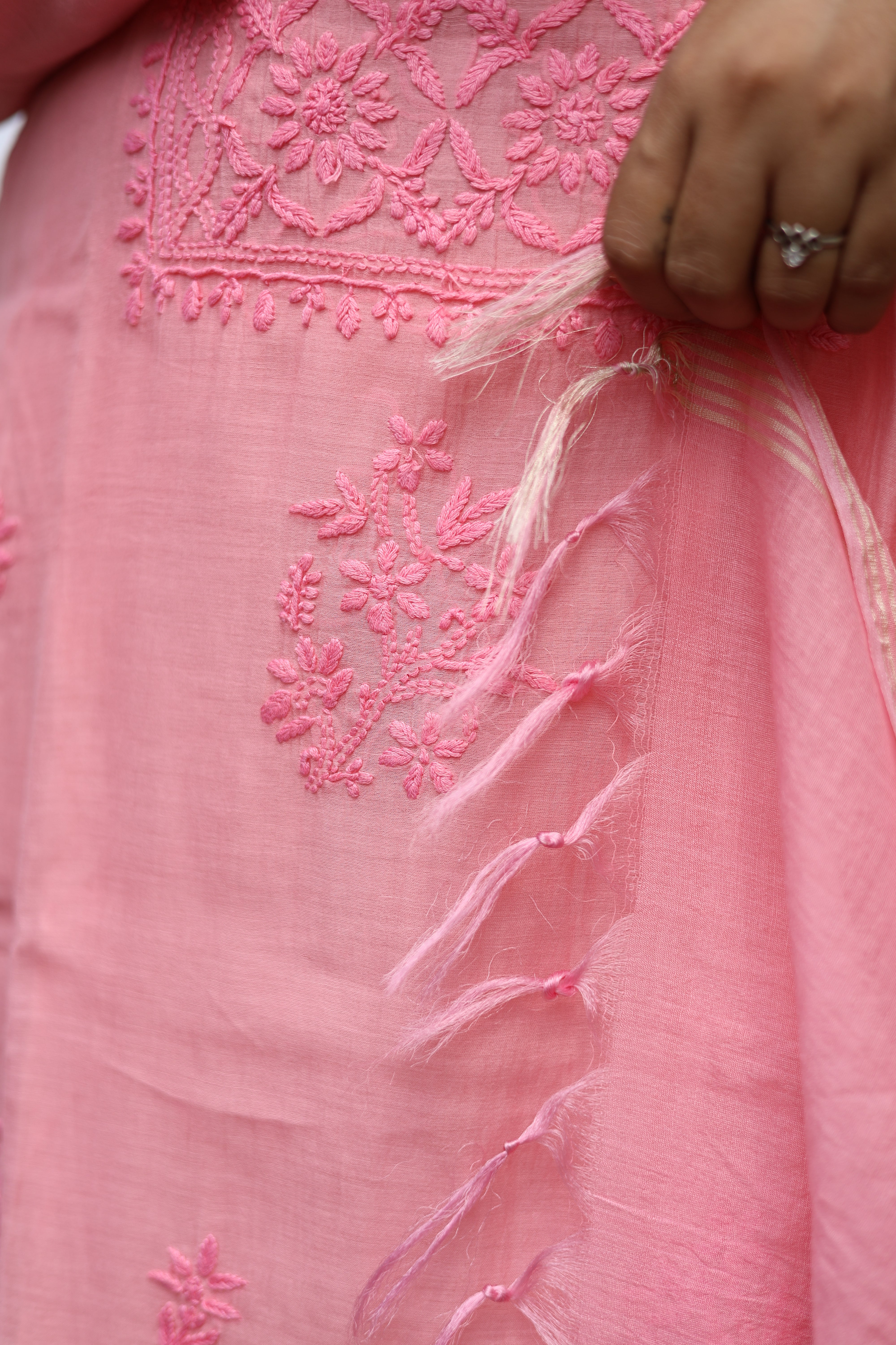 Mul-Chanderi Chikankari Suit Set