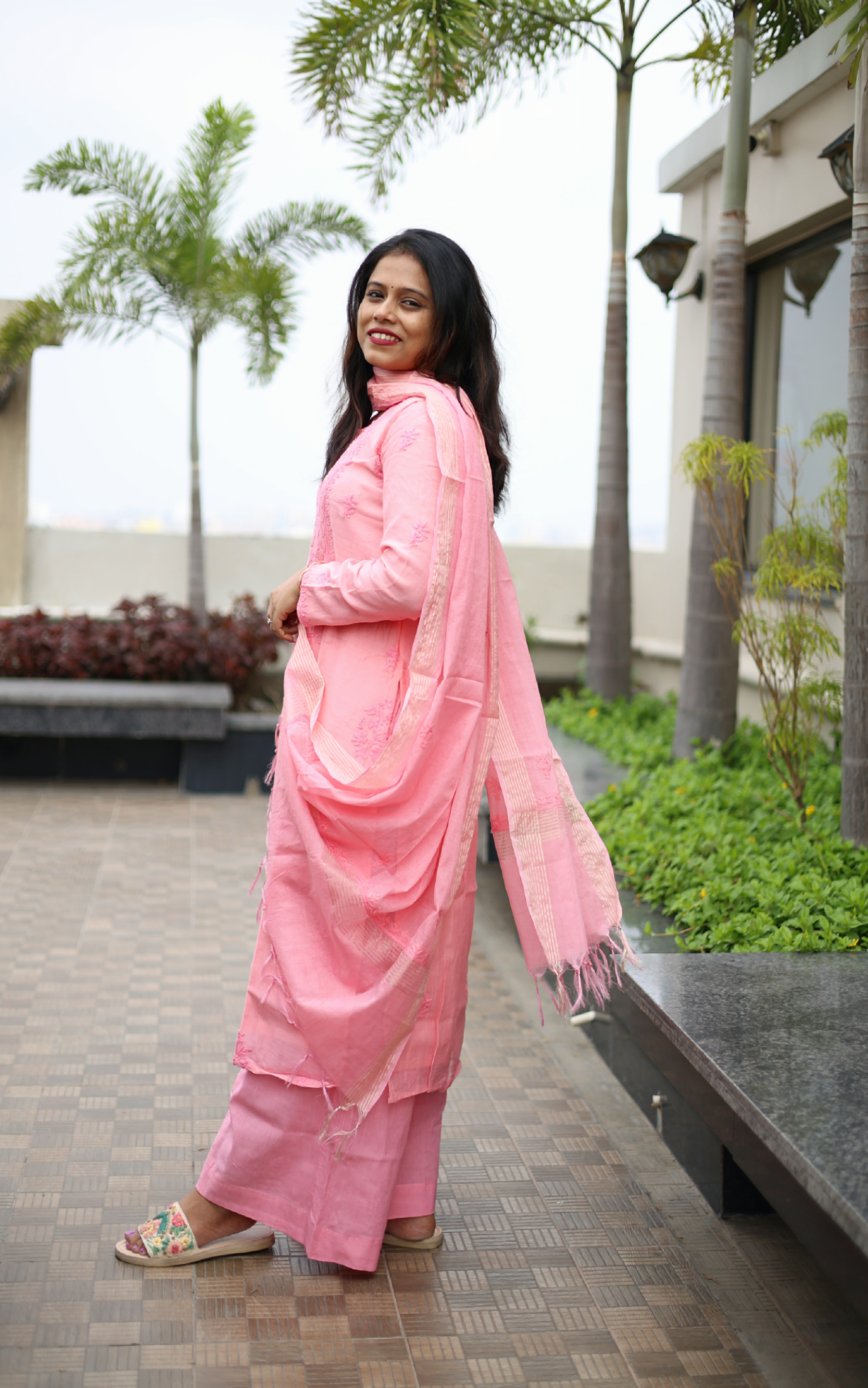 Mul-Chanderi Chikankari Suit Set