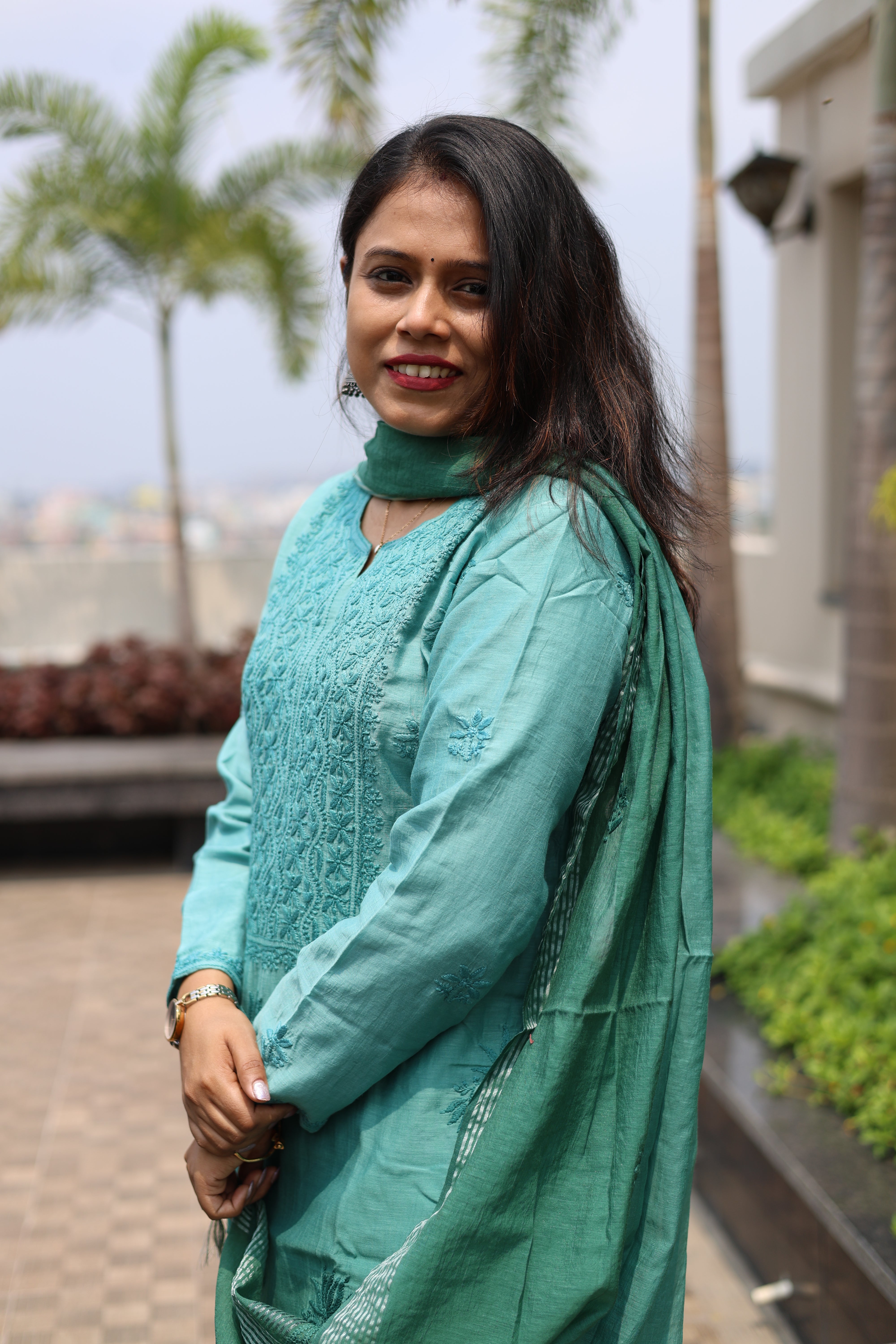 Mul-Chanderi Chikankari Suit Set