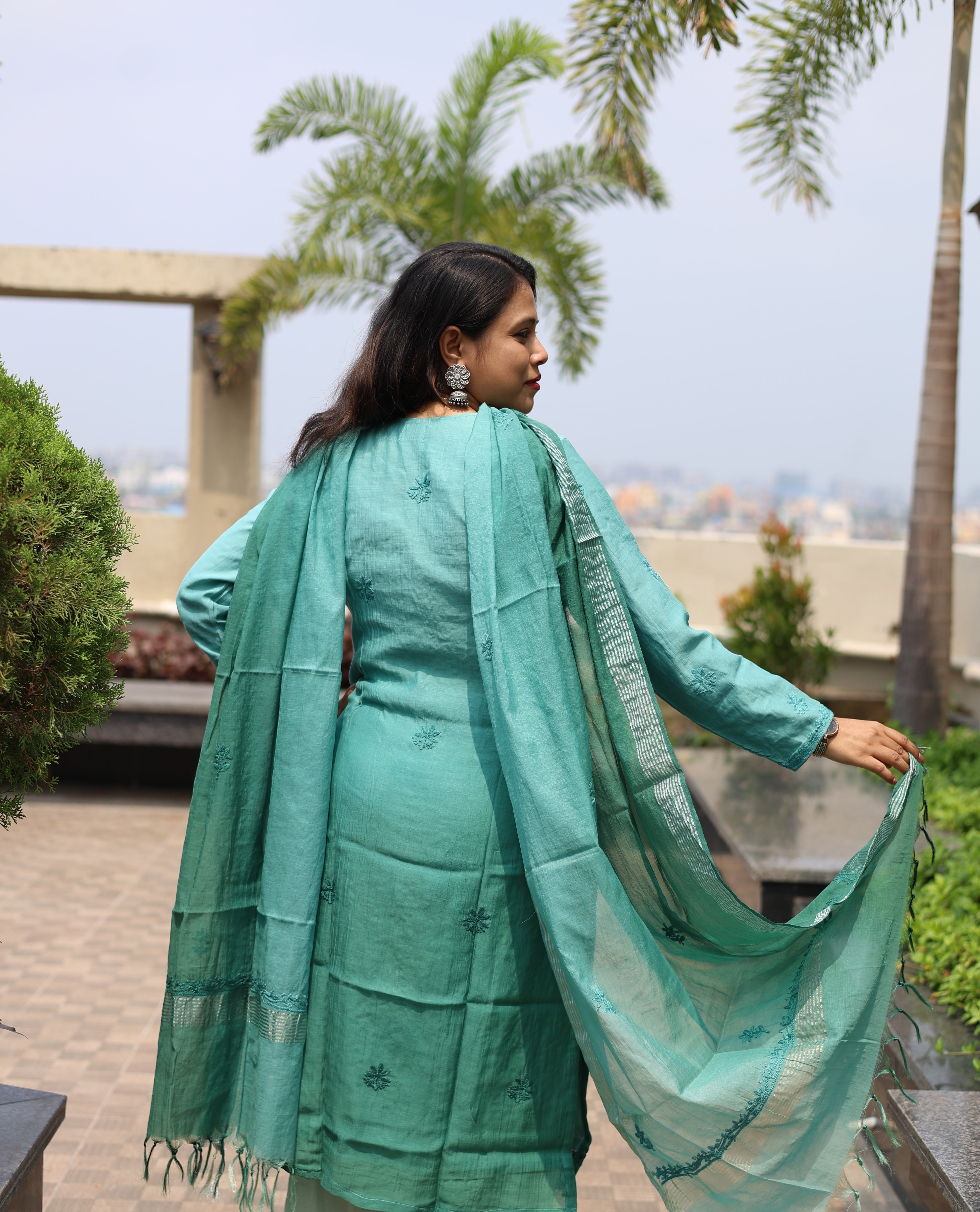 Mul-Chanderi Chikankari Suit Set