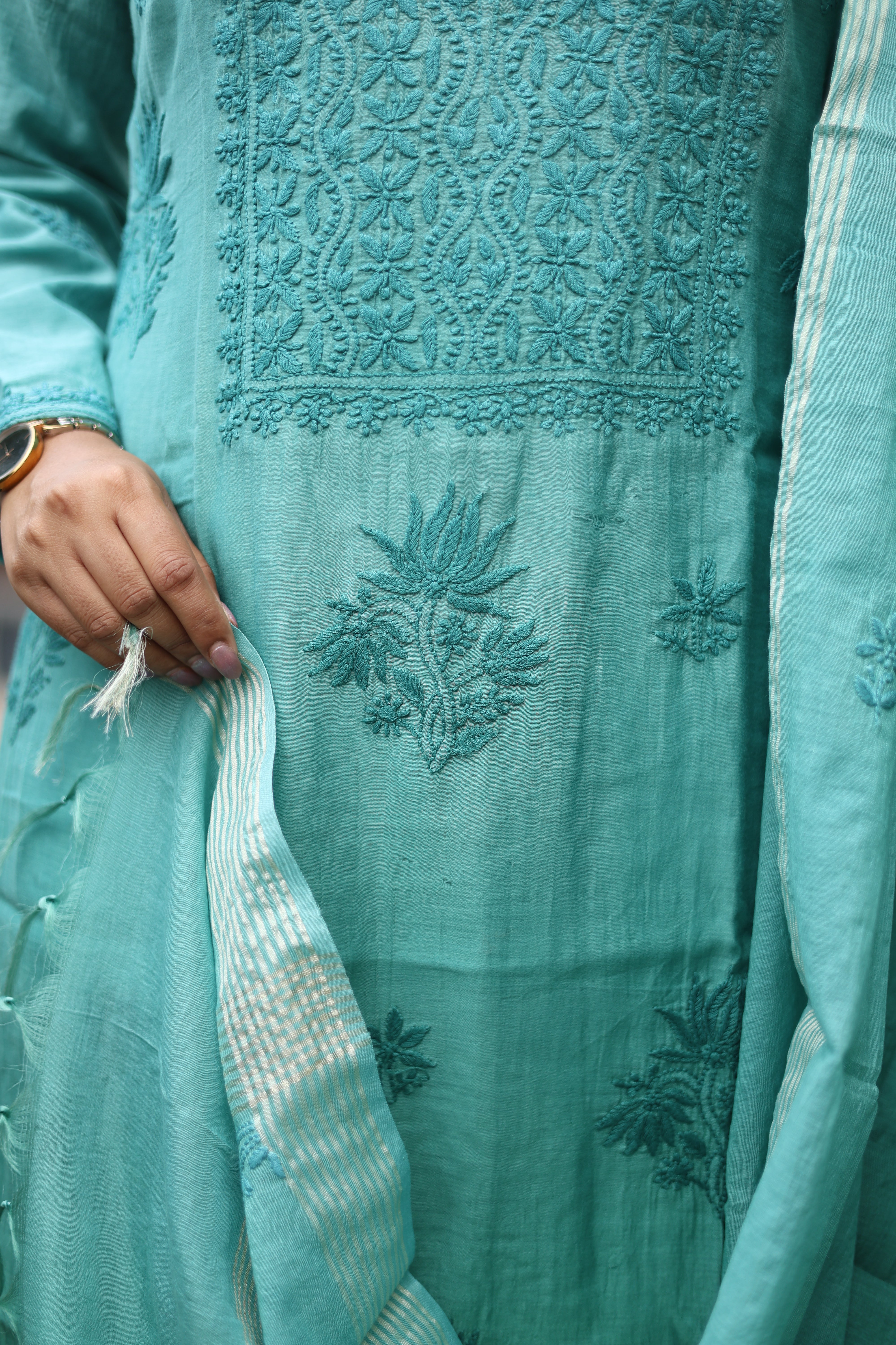 Mul-Chanderi Chikankari Suit Set
