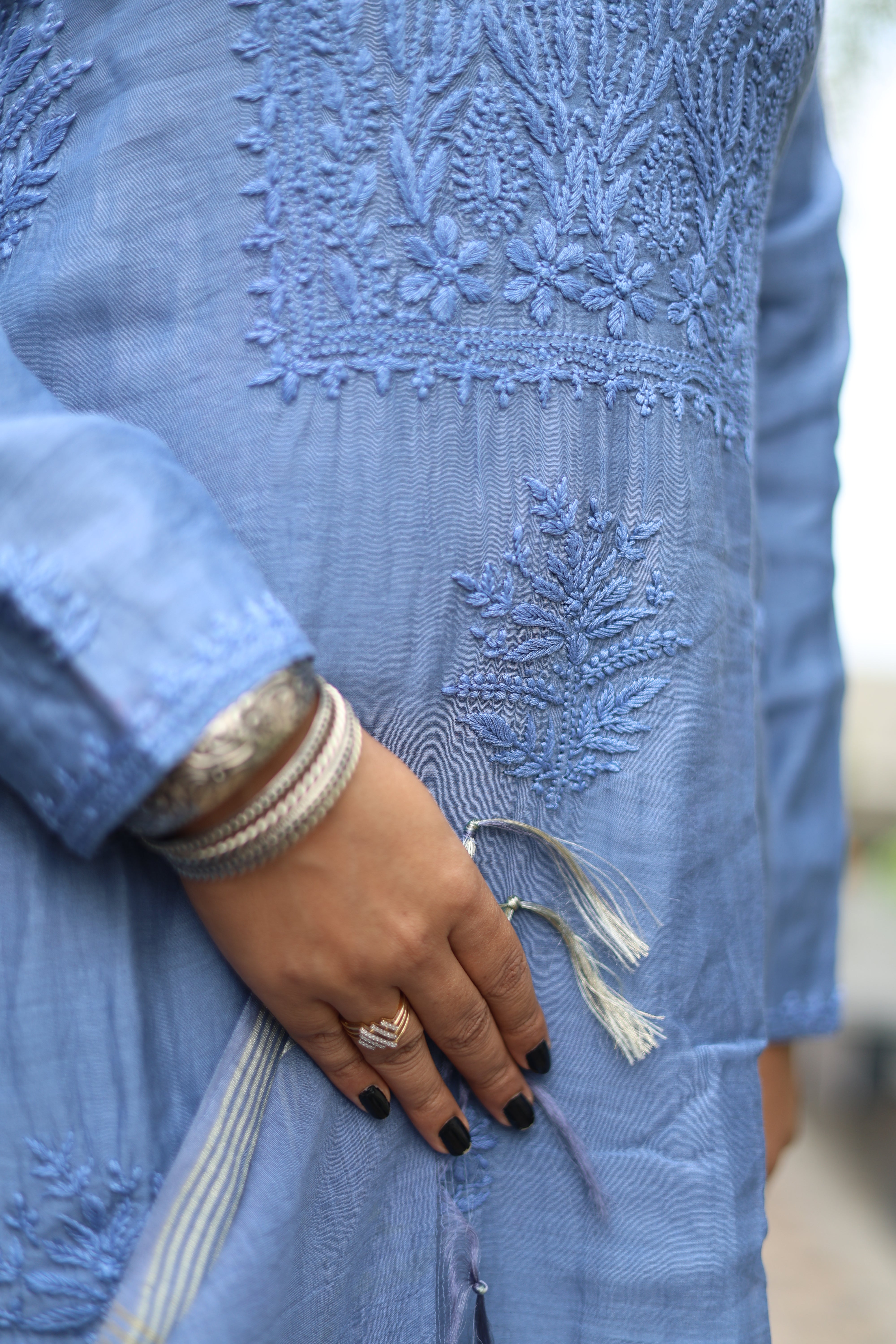 Mul-Chanderi Chikankari Suit Set