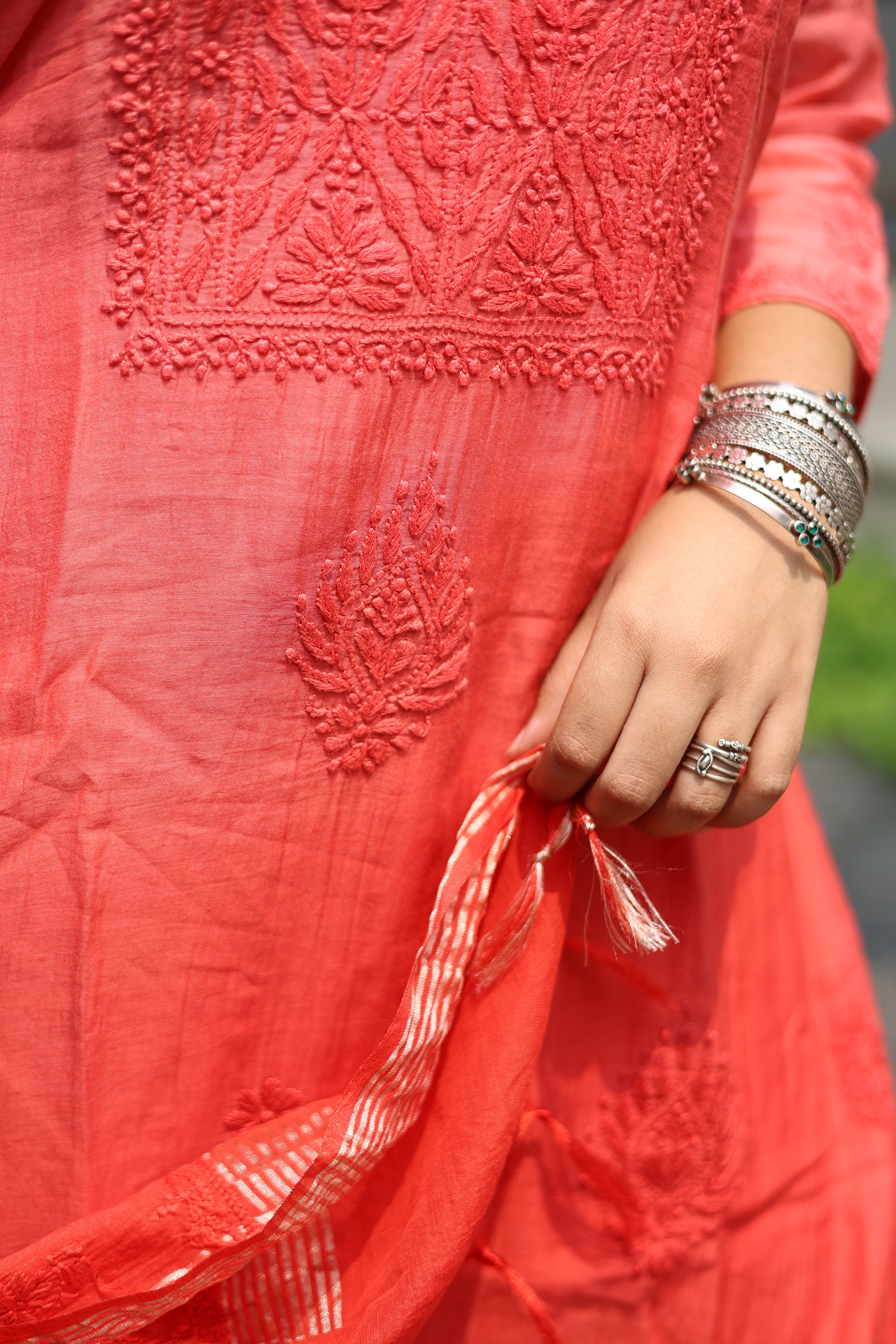 Mul-Chanderi Chikankari Suit Set