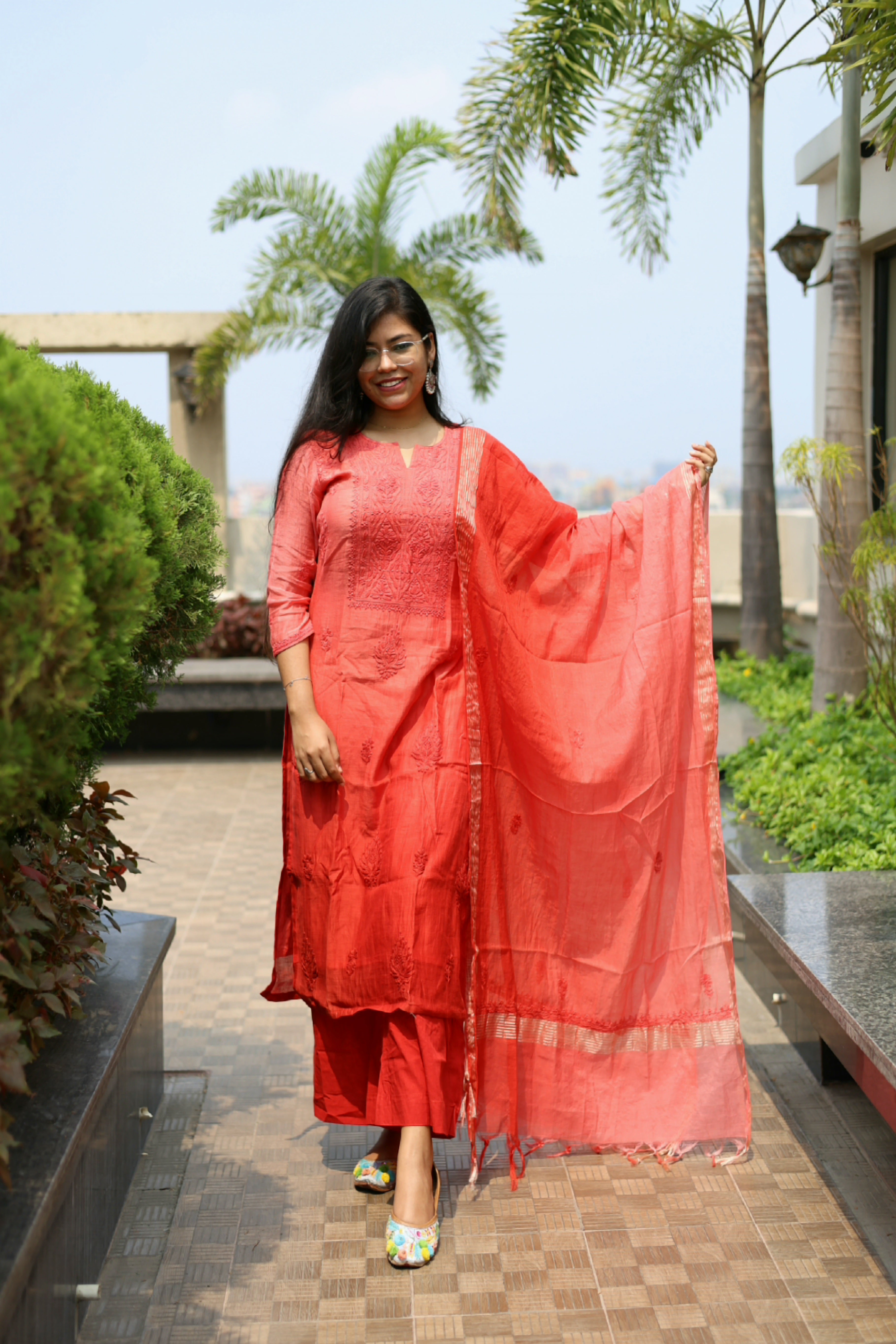 Mul-Chanderi Chikankari Suit Set