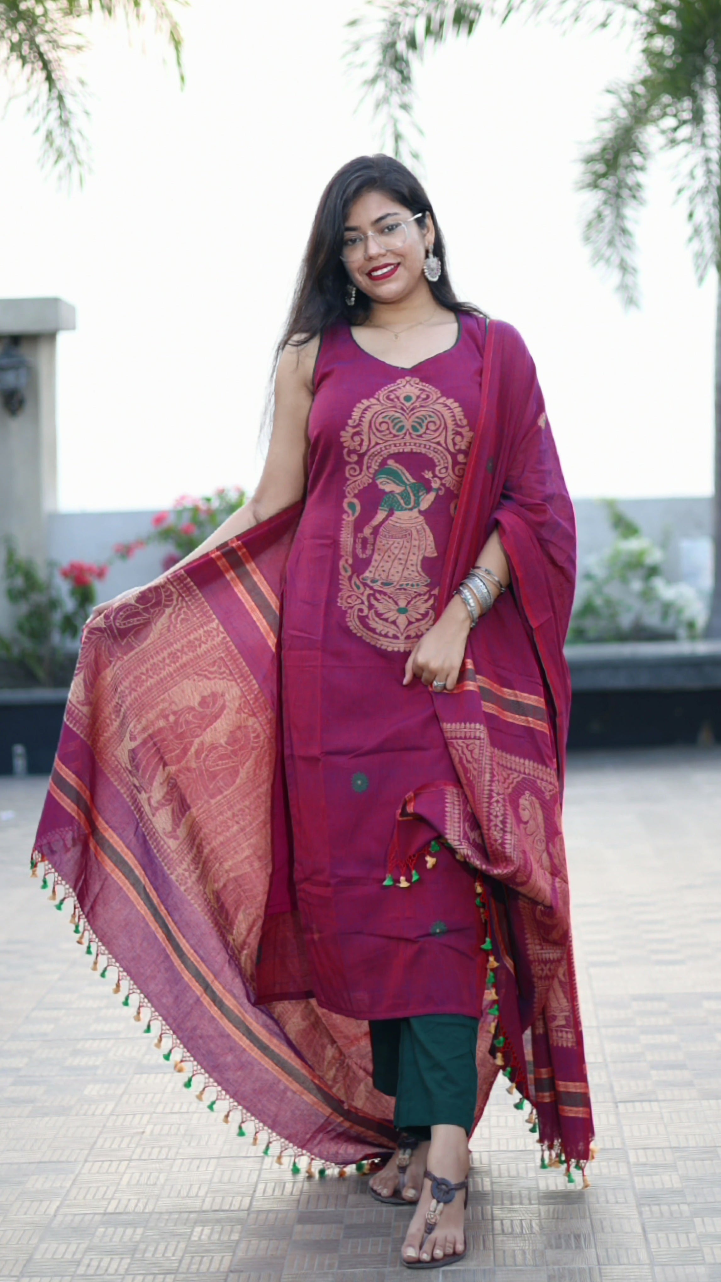 Handloom Jamdani Baluchari Suit Set