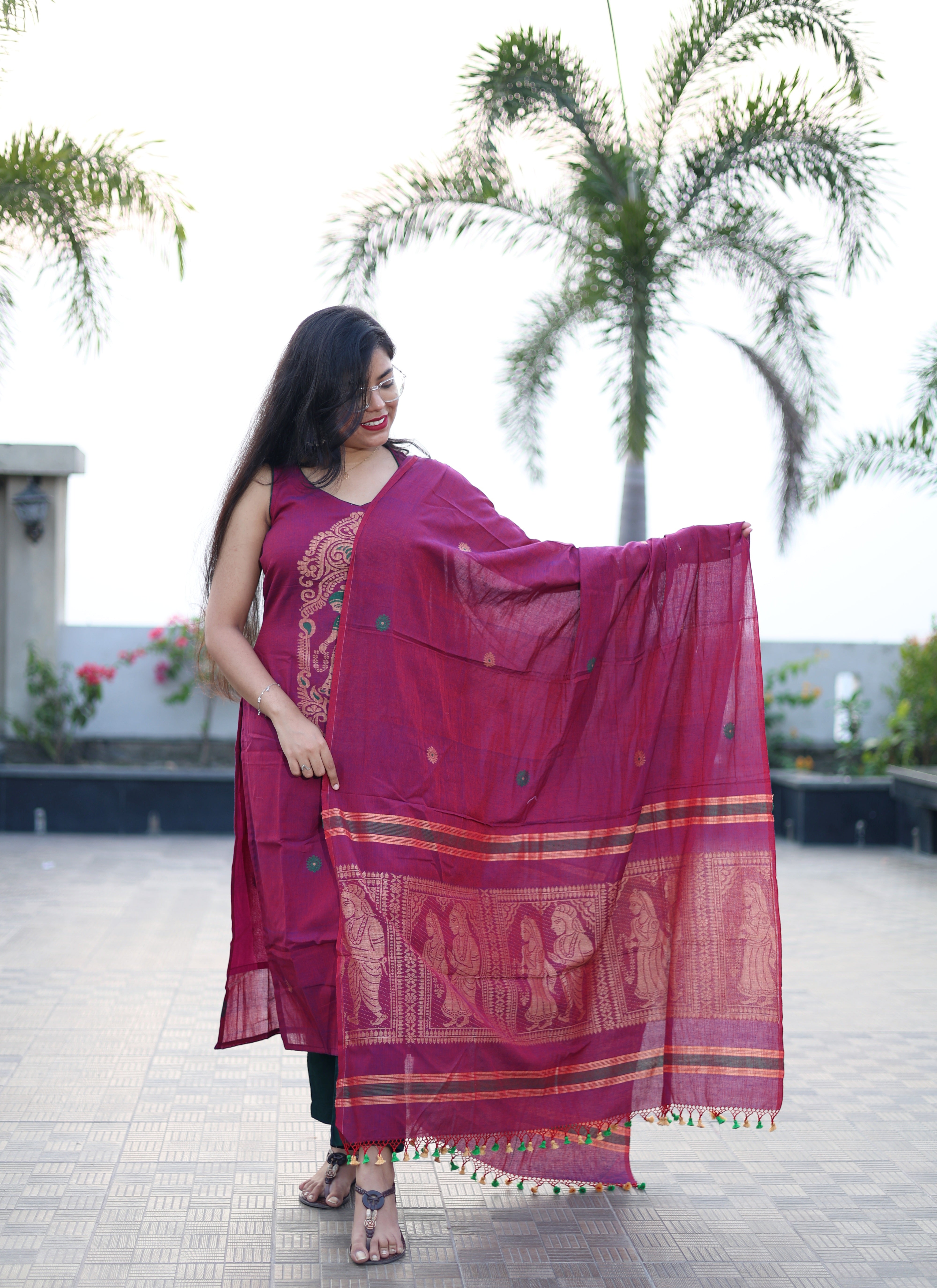 Handloom Jamdani Baluchari Suit Set