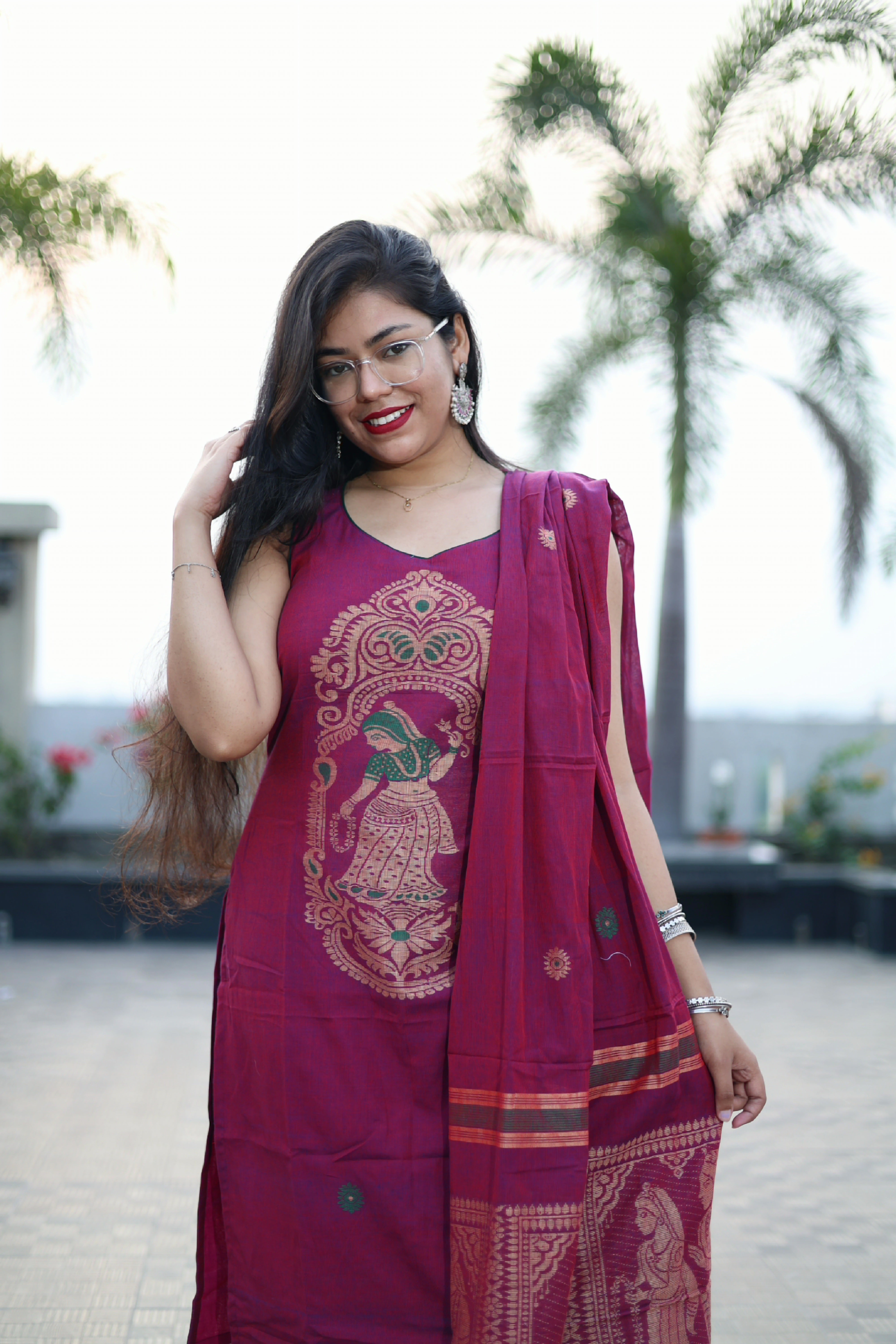 Handloom Jamdani Baluchari Suit Set
