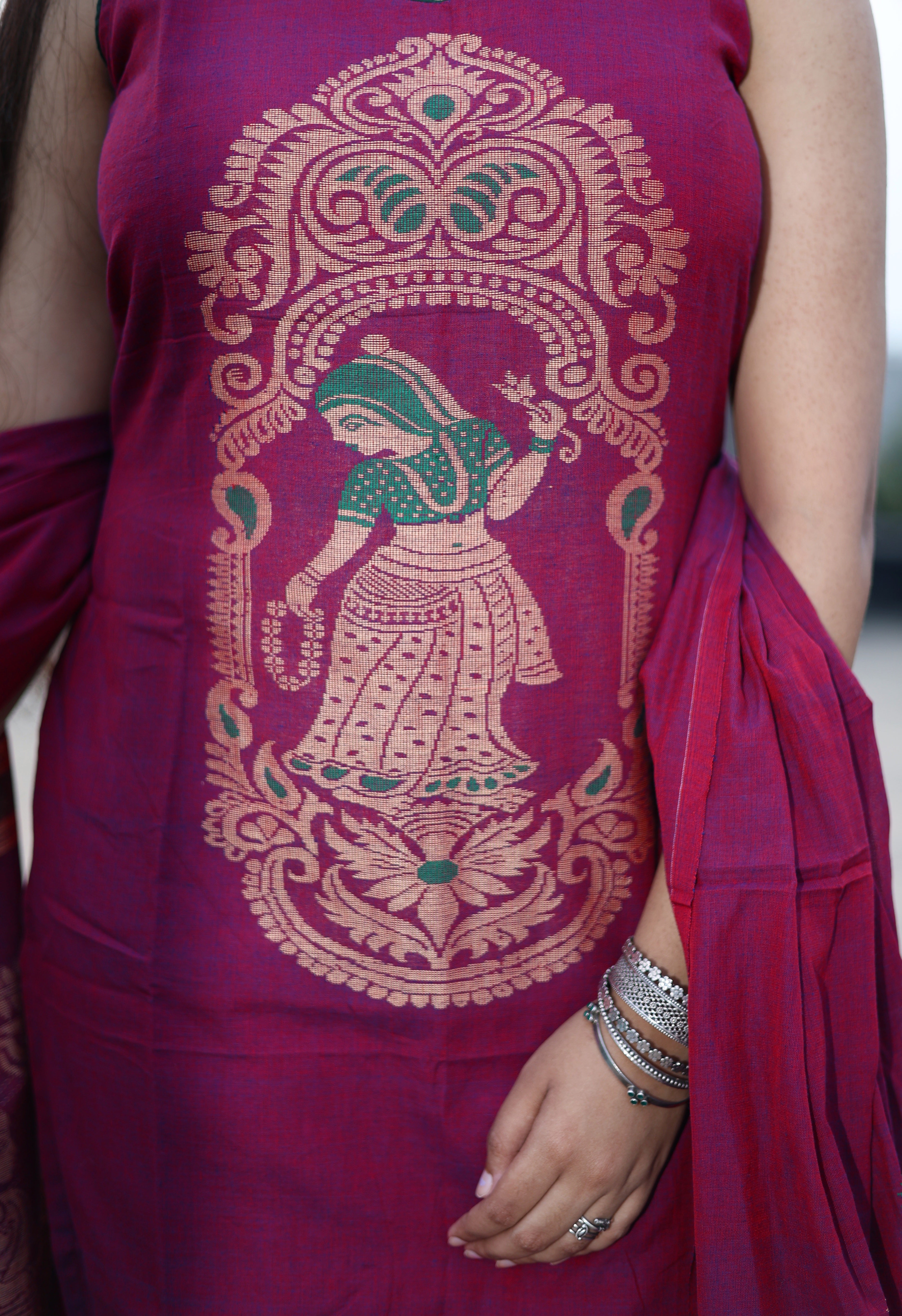 Handloom Jamdani Baluchari Suit Set