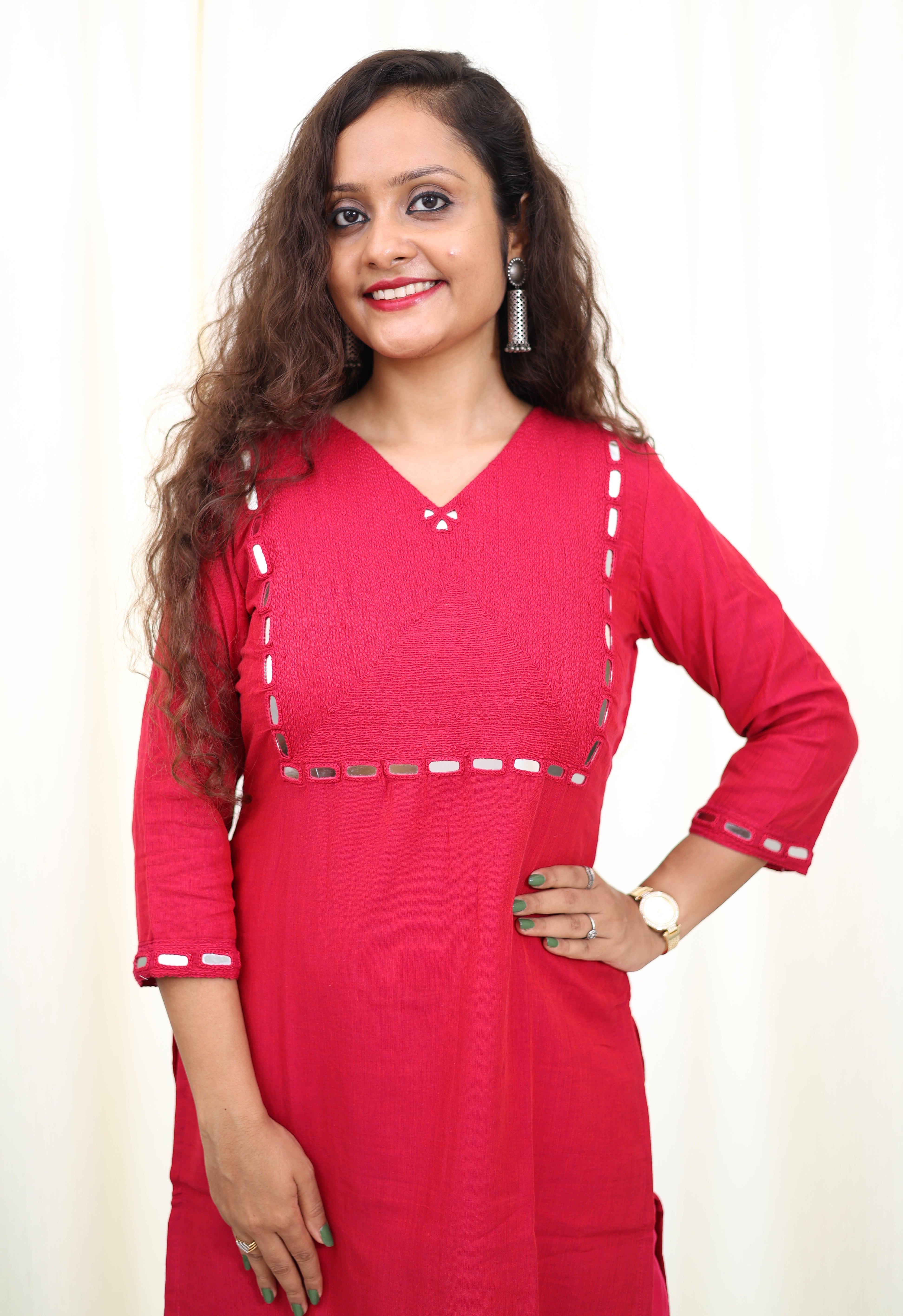 Niraa Handloom Kurta - Rani