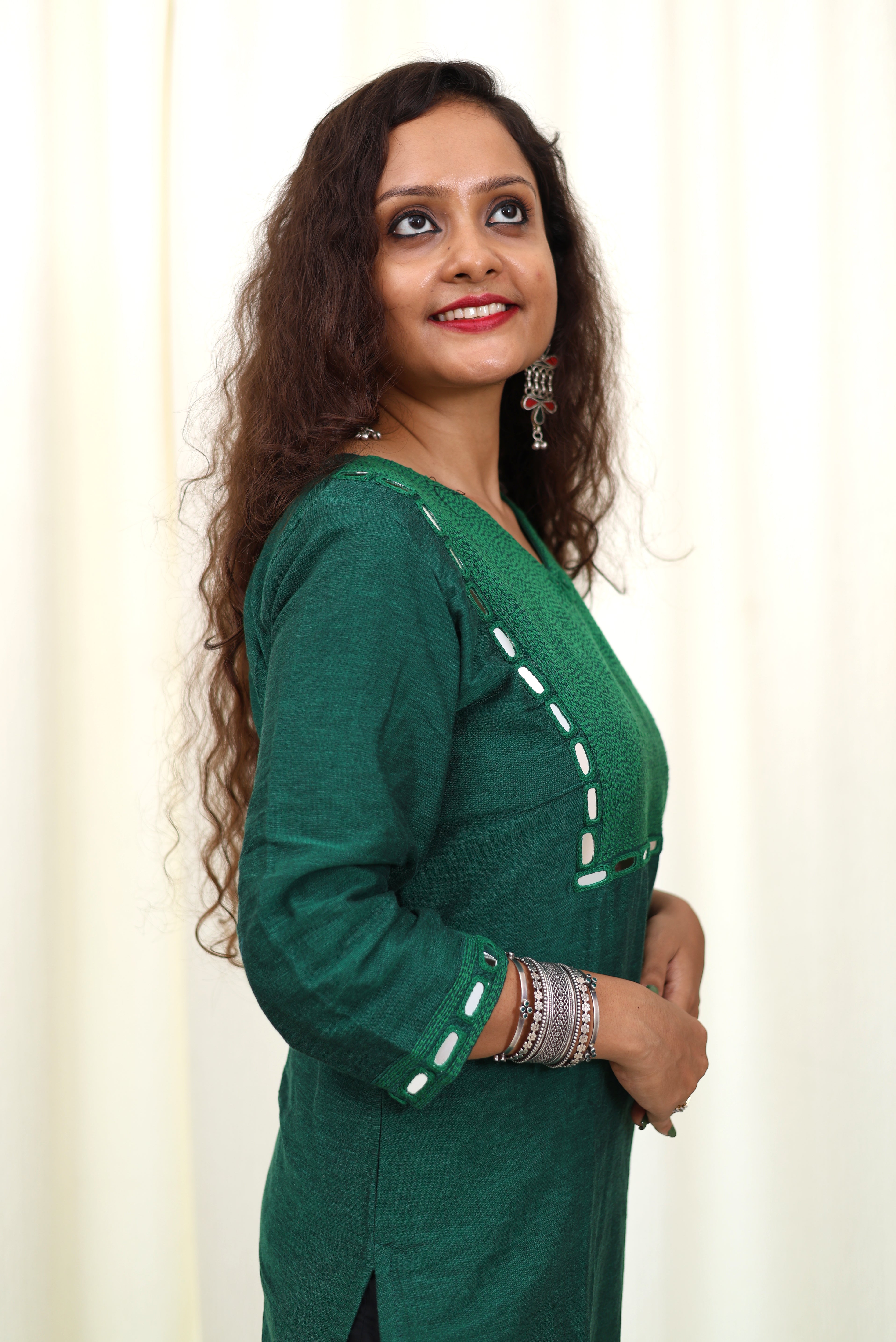 Niraa Handloom Kurta - Forest Green