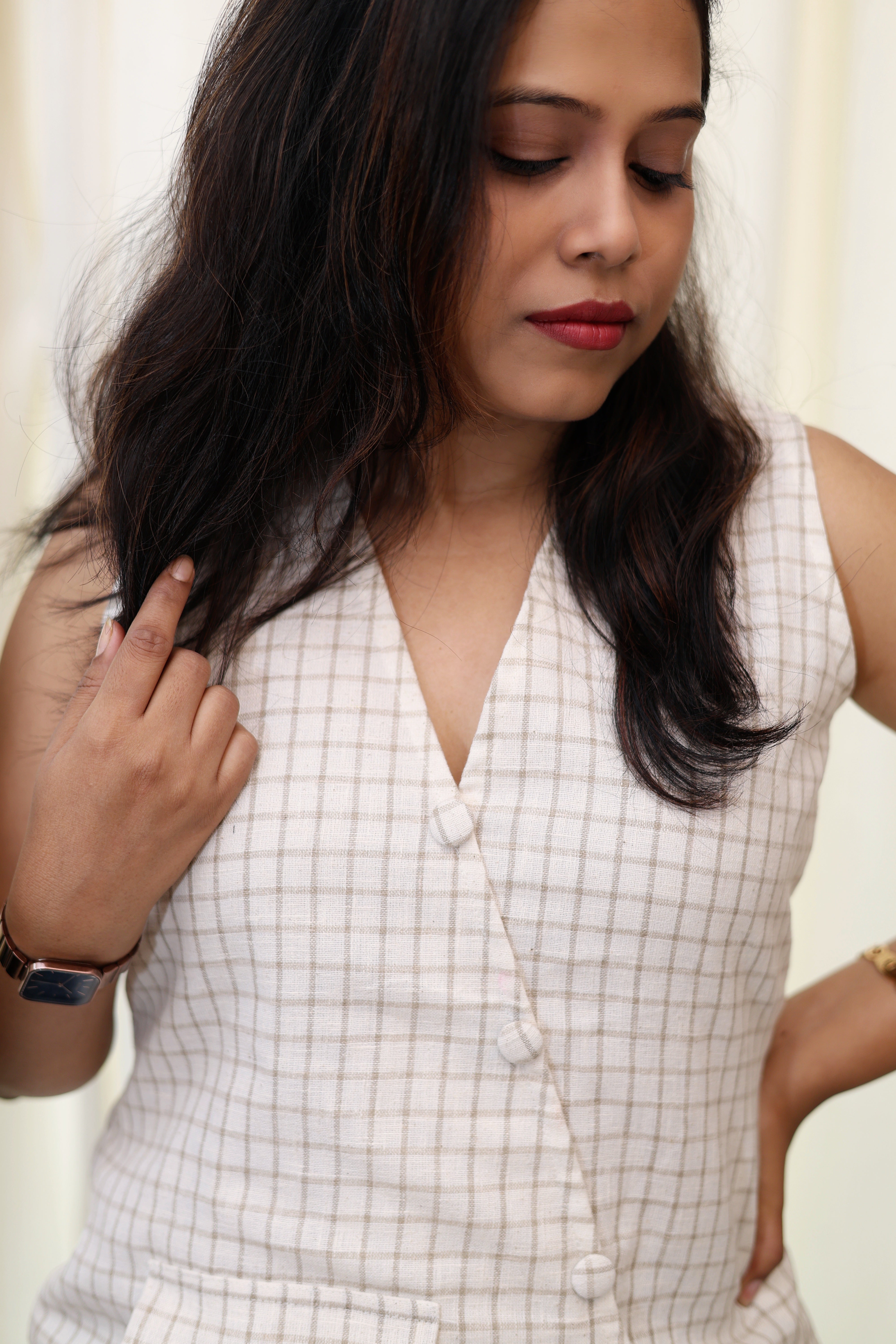 Shweta Checked Khadi Top