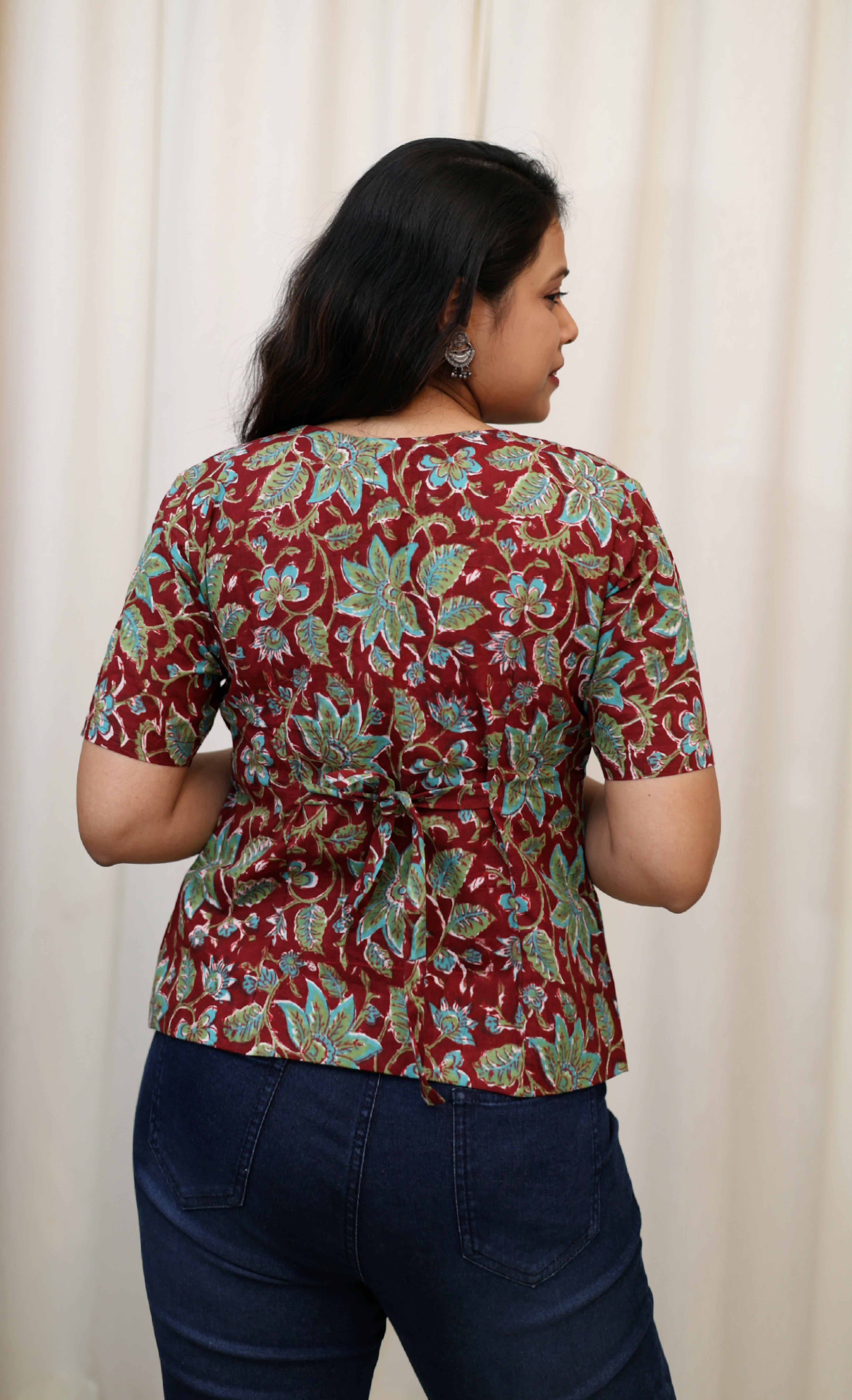 MAHIRA Sanganeri Maroon Cotton Vest Top