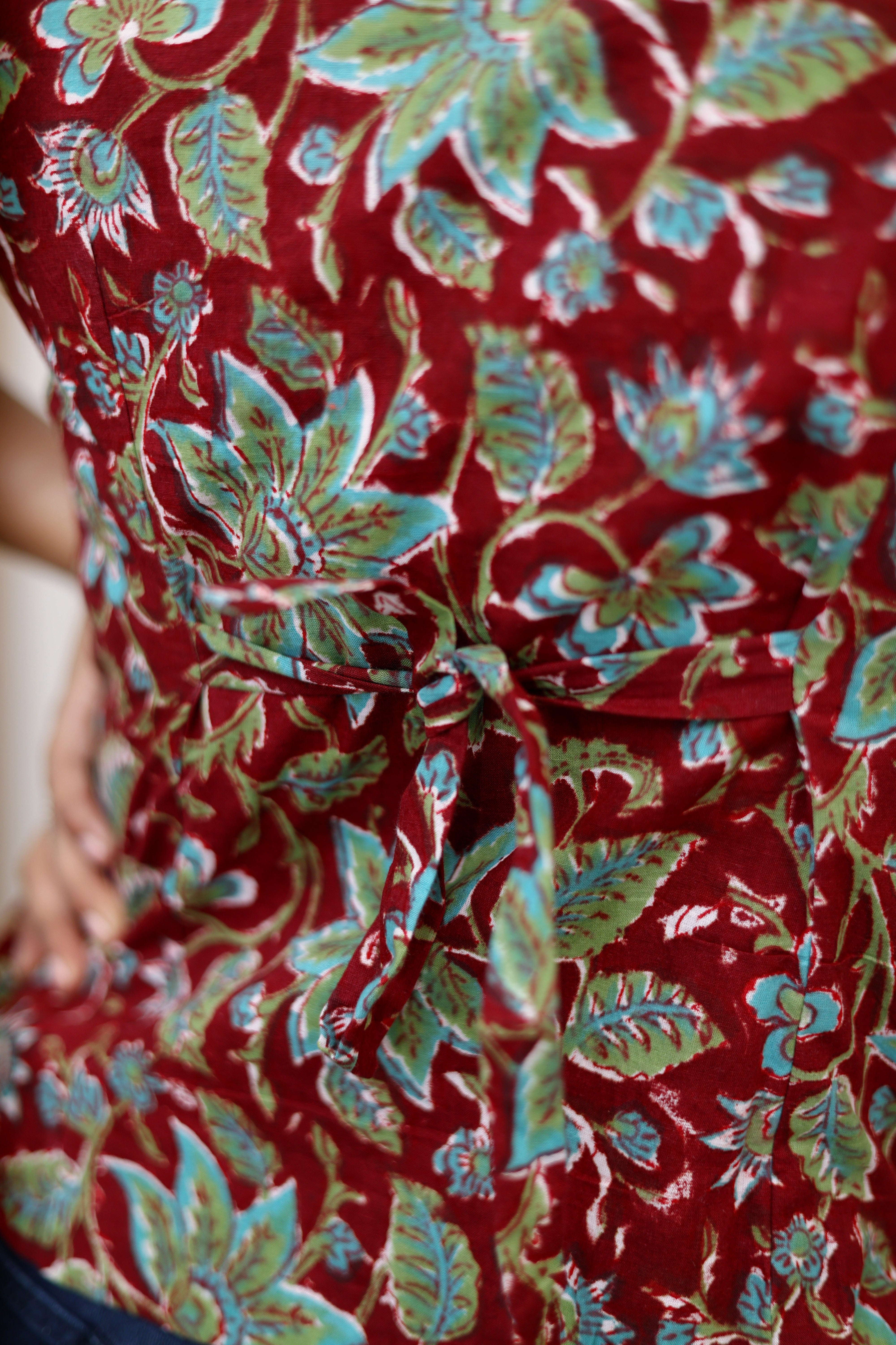 MAHIRA Sanganeri Maroon Cotton Vest Top
