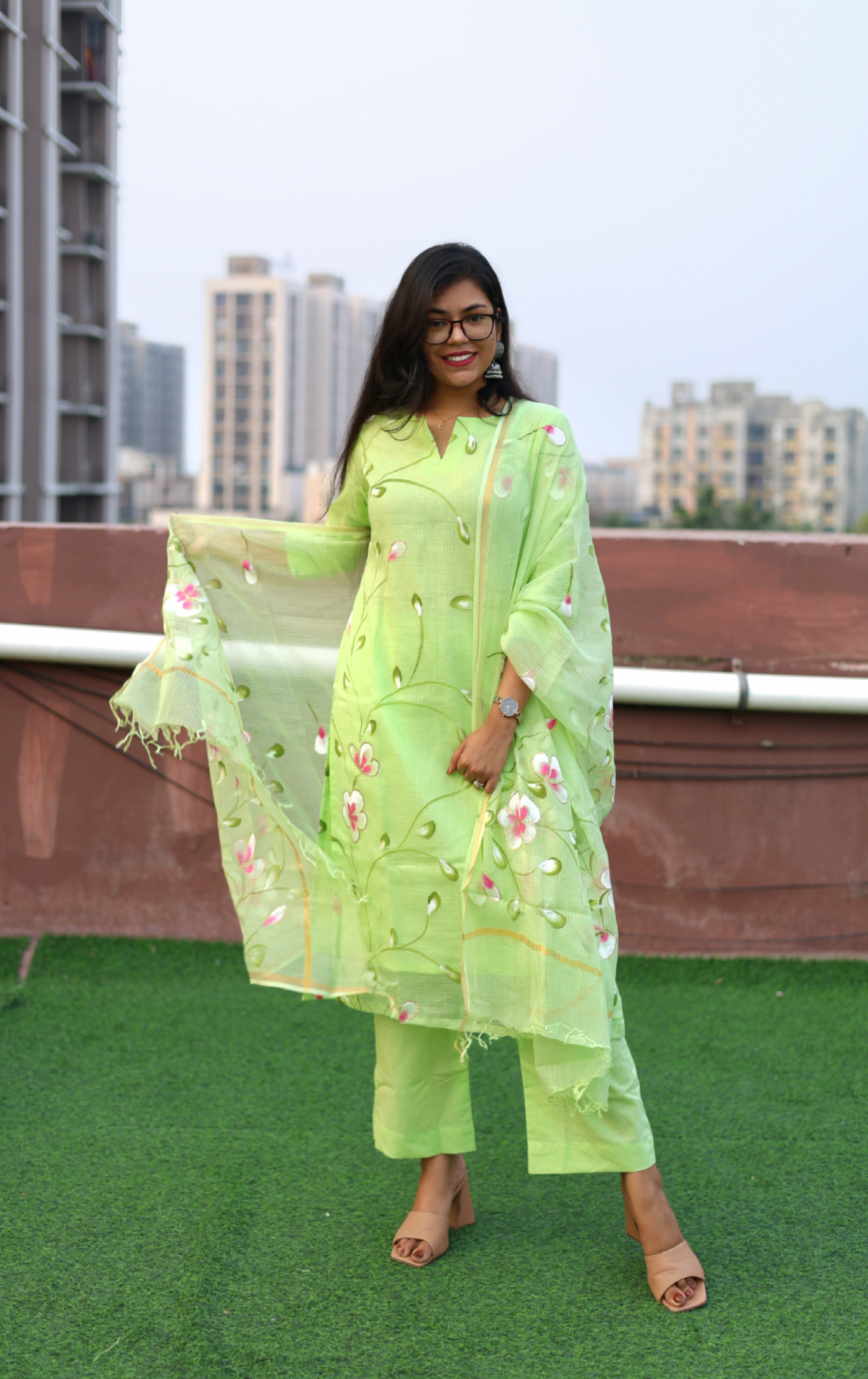 PISTACHIO KOTA HANDPAINTED SUIT SET