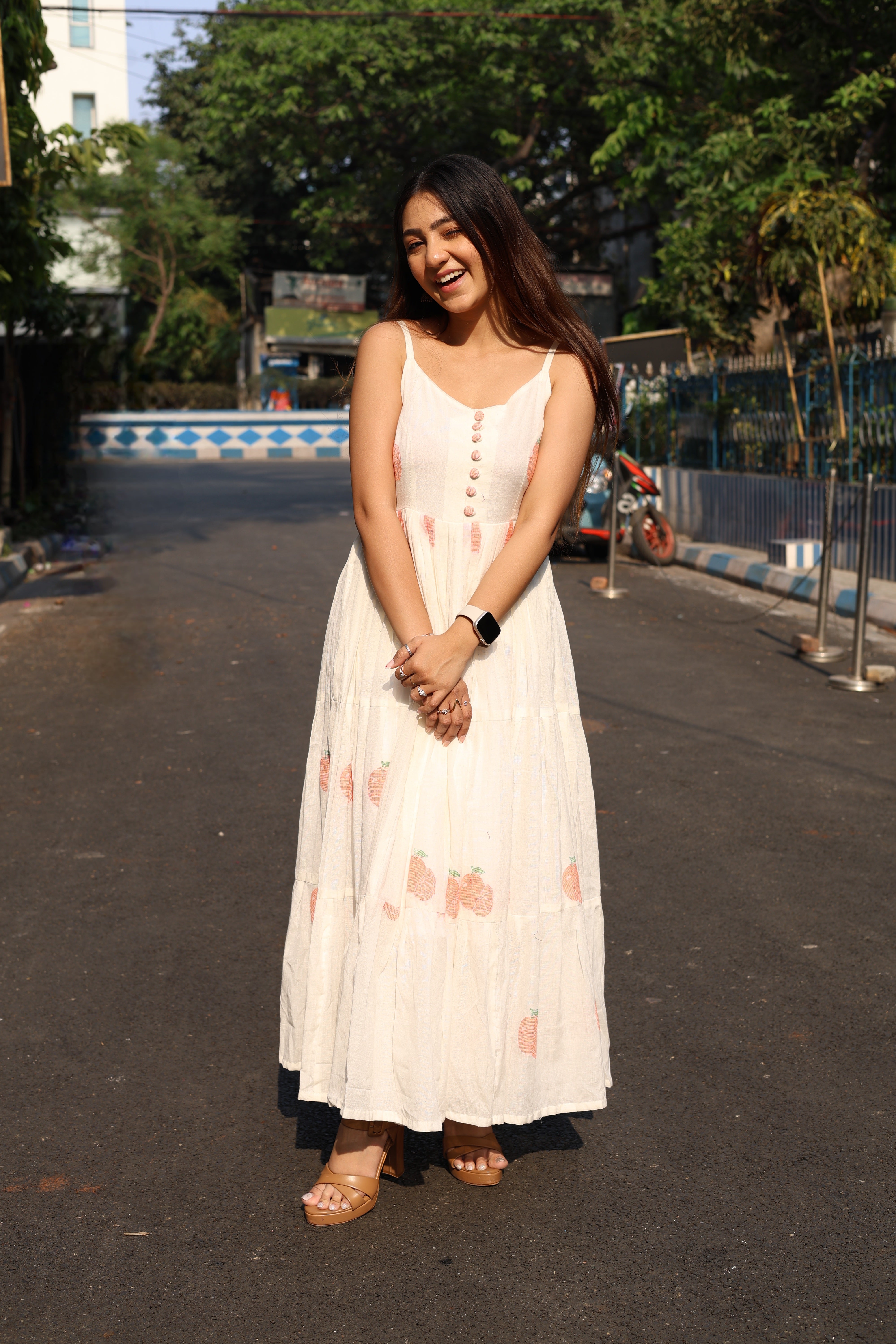 Tangerine Handloom Jamdani Dress