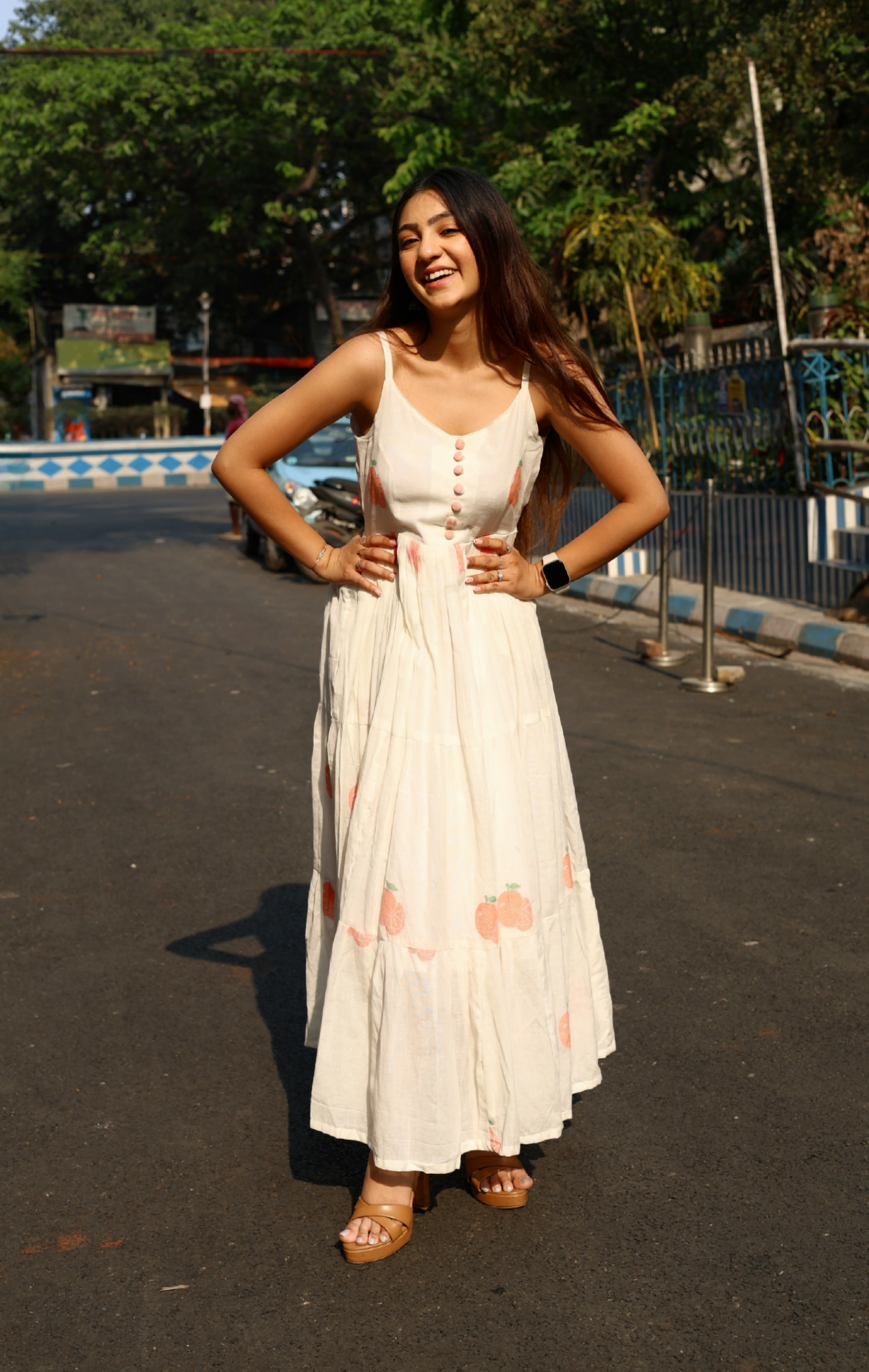 Tangerine Handloom Jamdani Dress