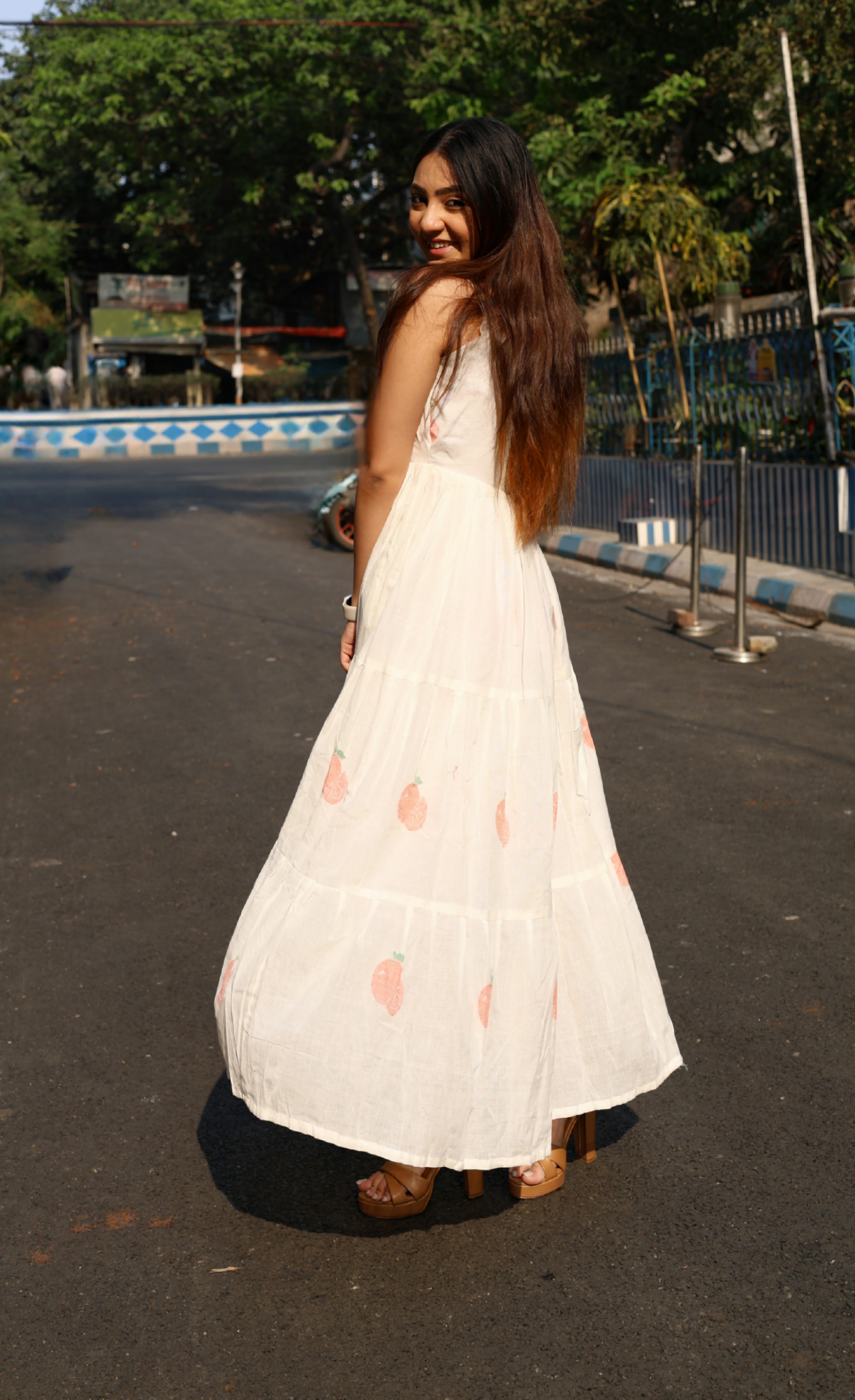 Tangerine Handloom Jamdani Dress