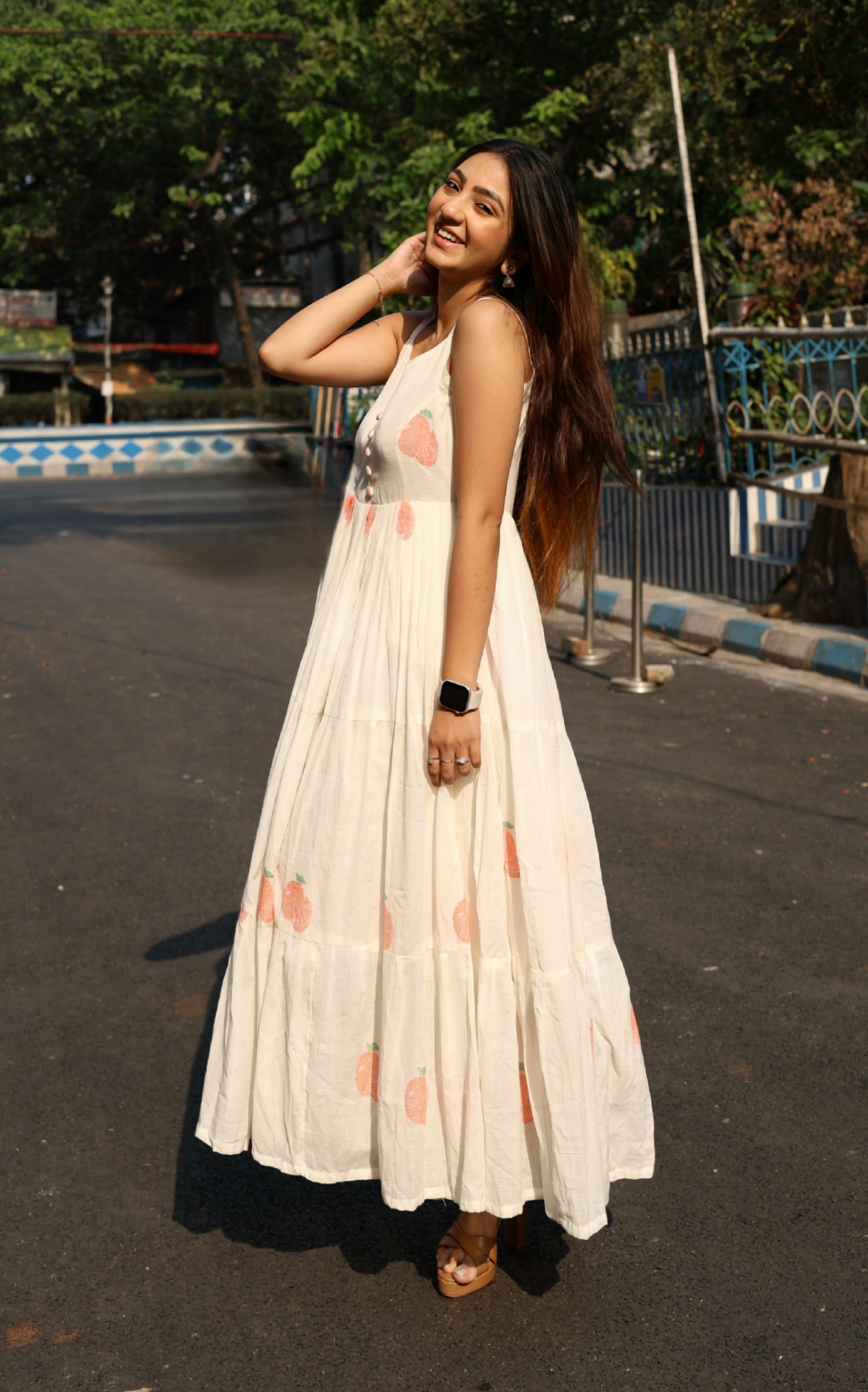 Tangerine Handloom Jamdani Dress