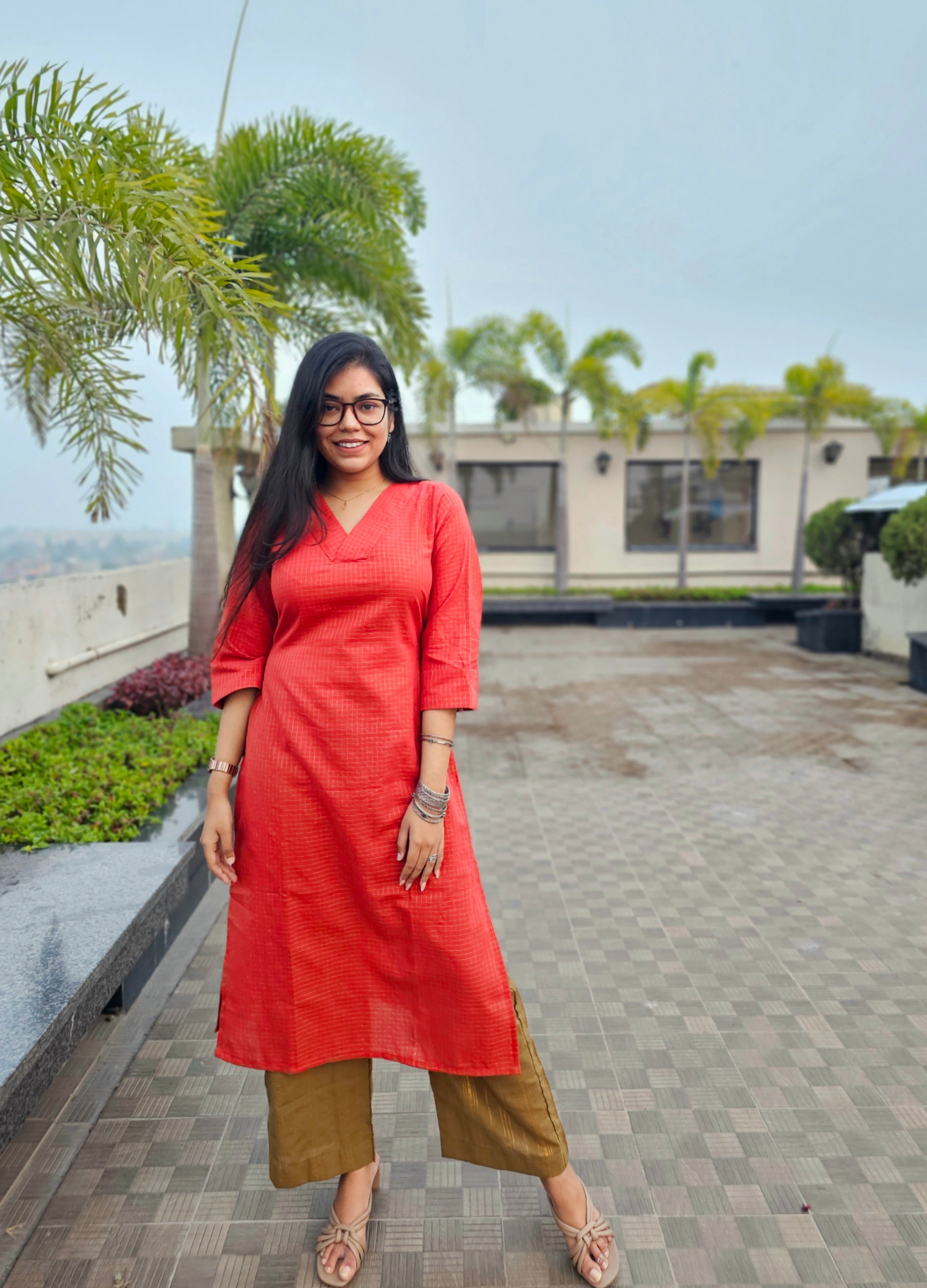 NAVYA - Rust Orange, Mehendi Green