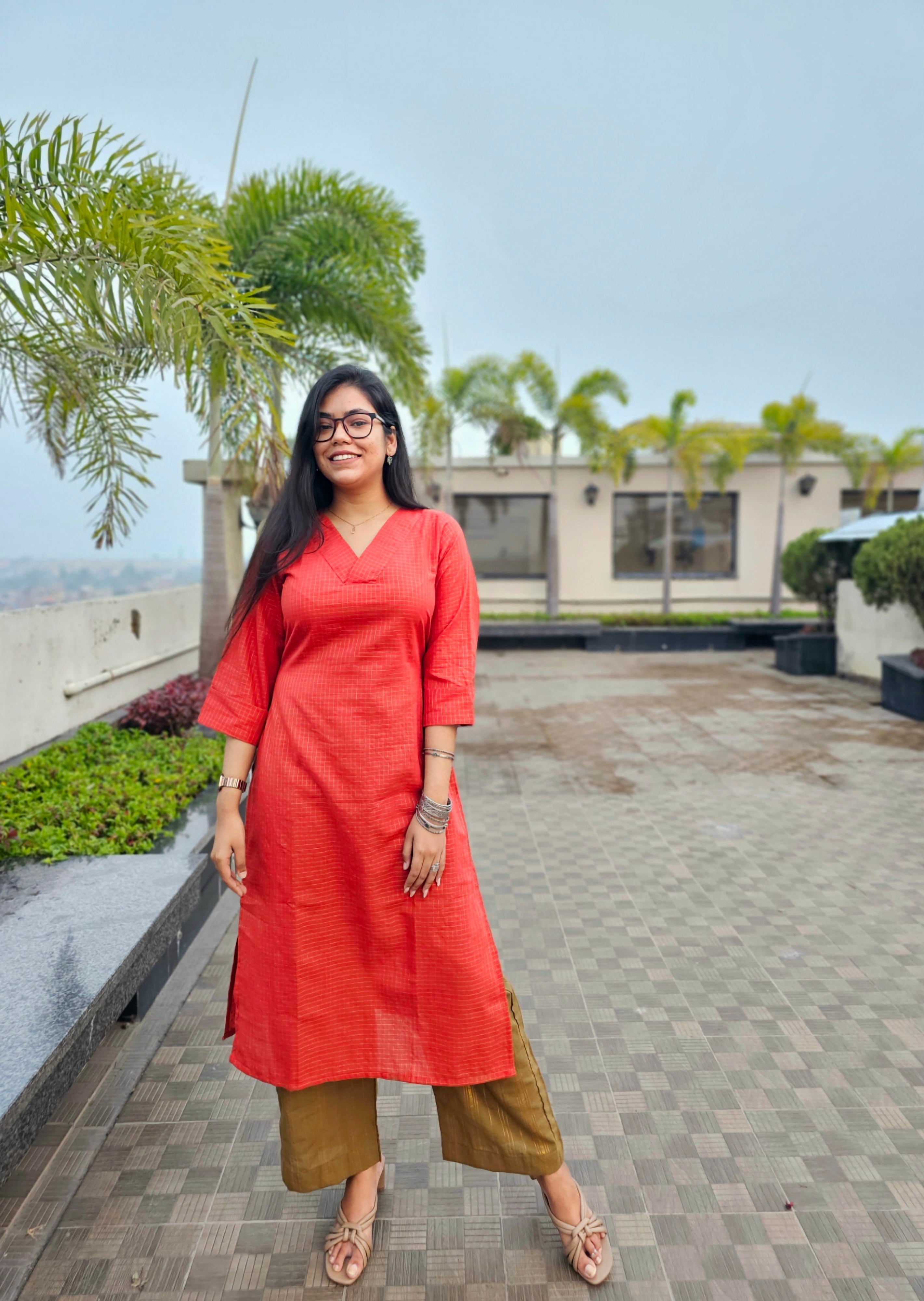 NAVYA - Rust Orange, Mehendi Green