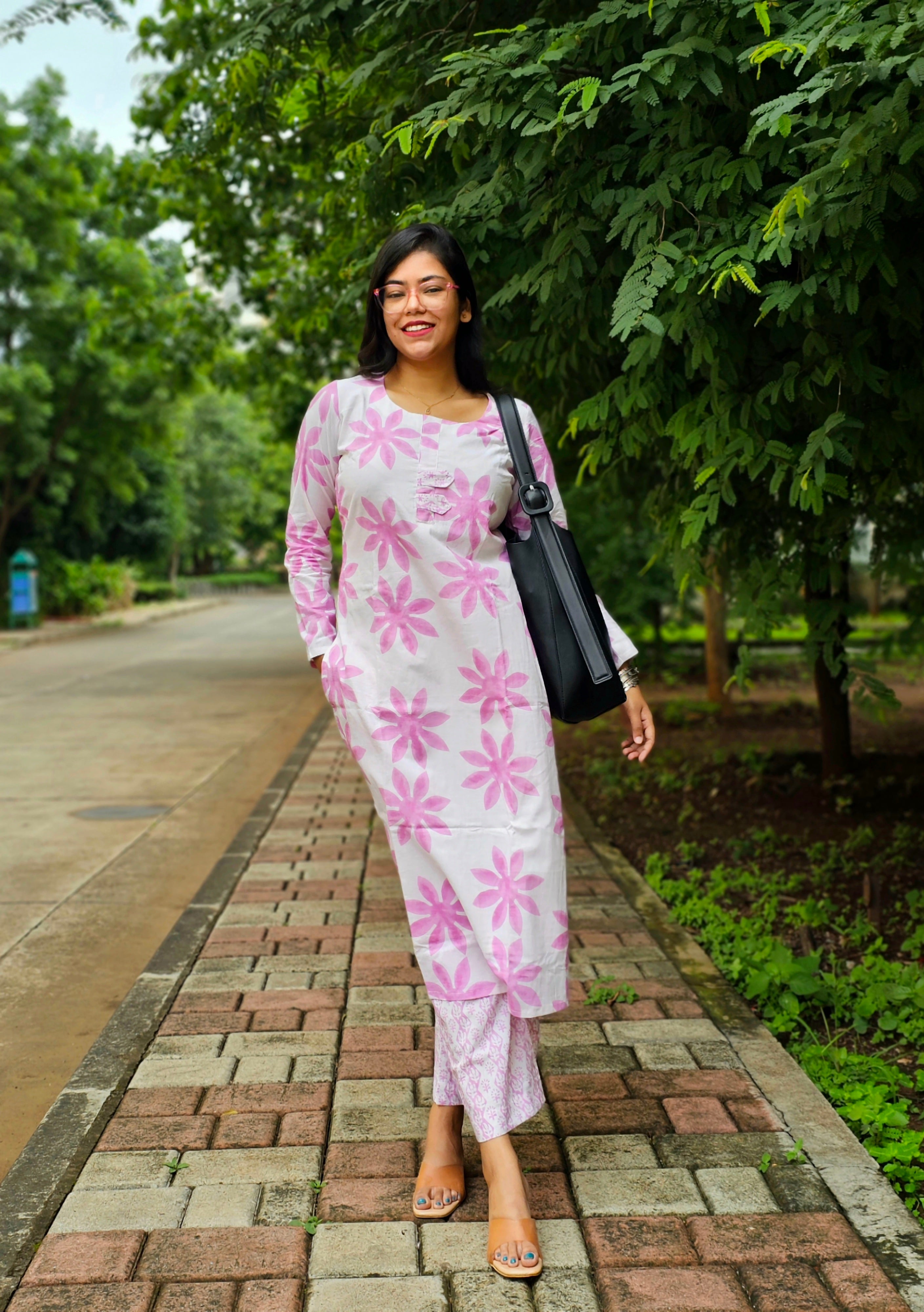 Wild Bloom White and Pink Kurta Pant Set