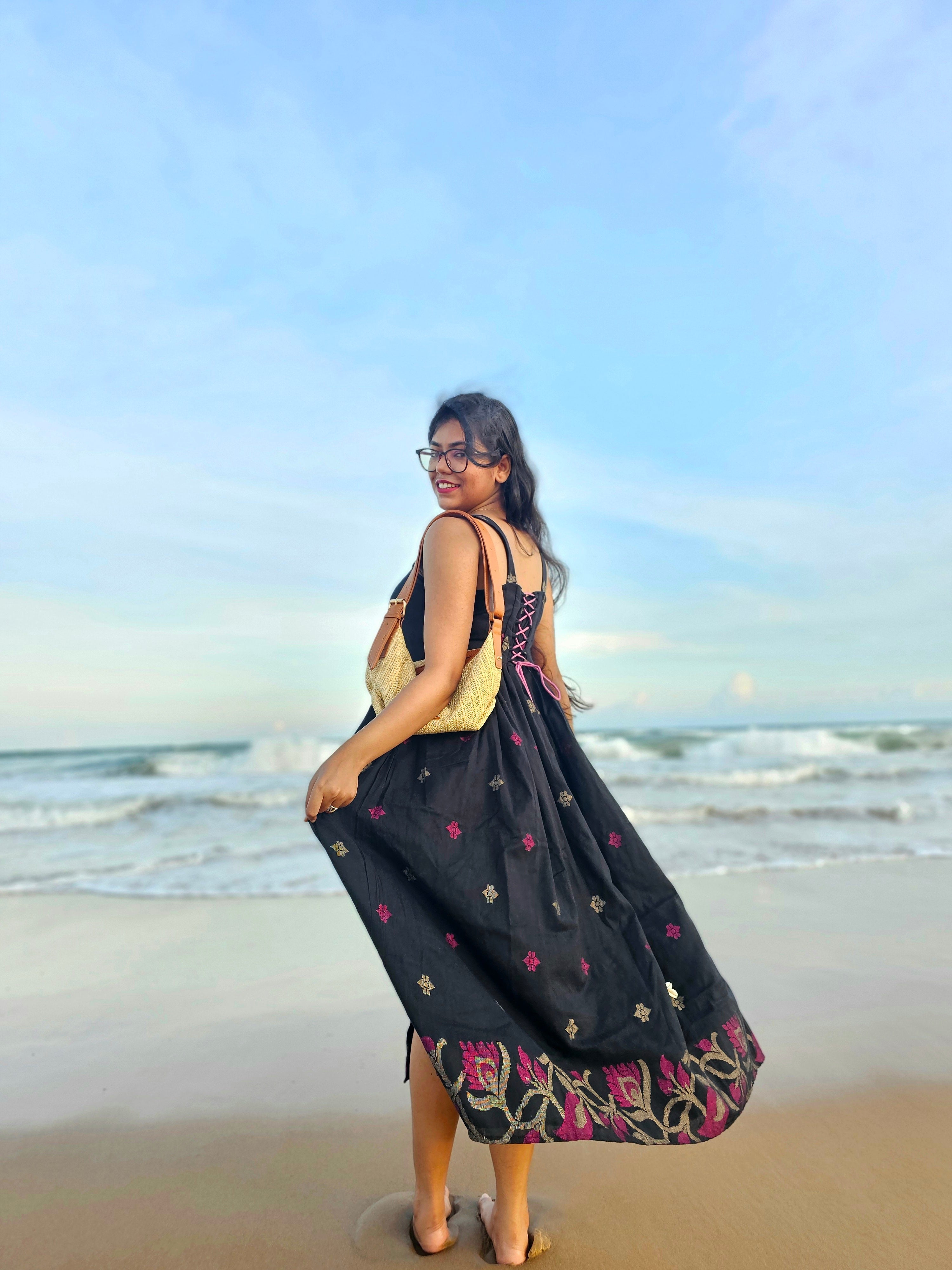 Black Handloom Jamdani Dress